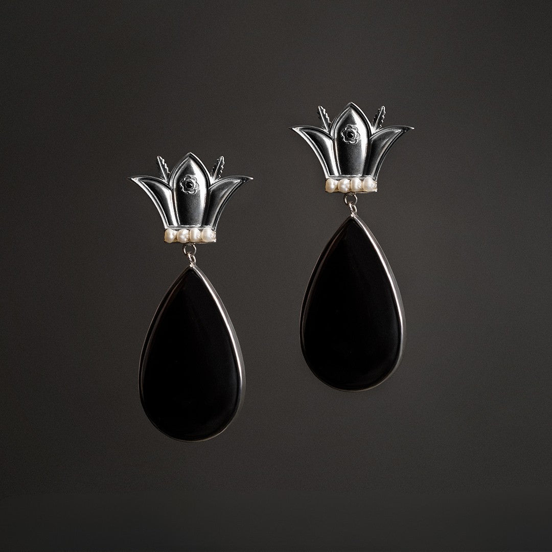 Onyx Crown Drop Earrings