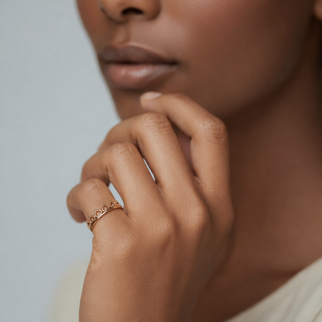 18K Gold Crown Pinky Ring