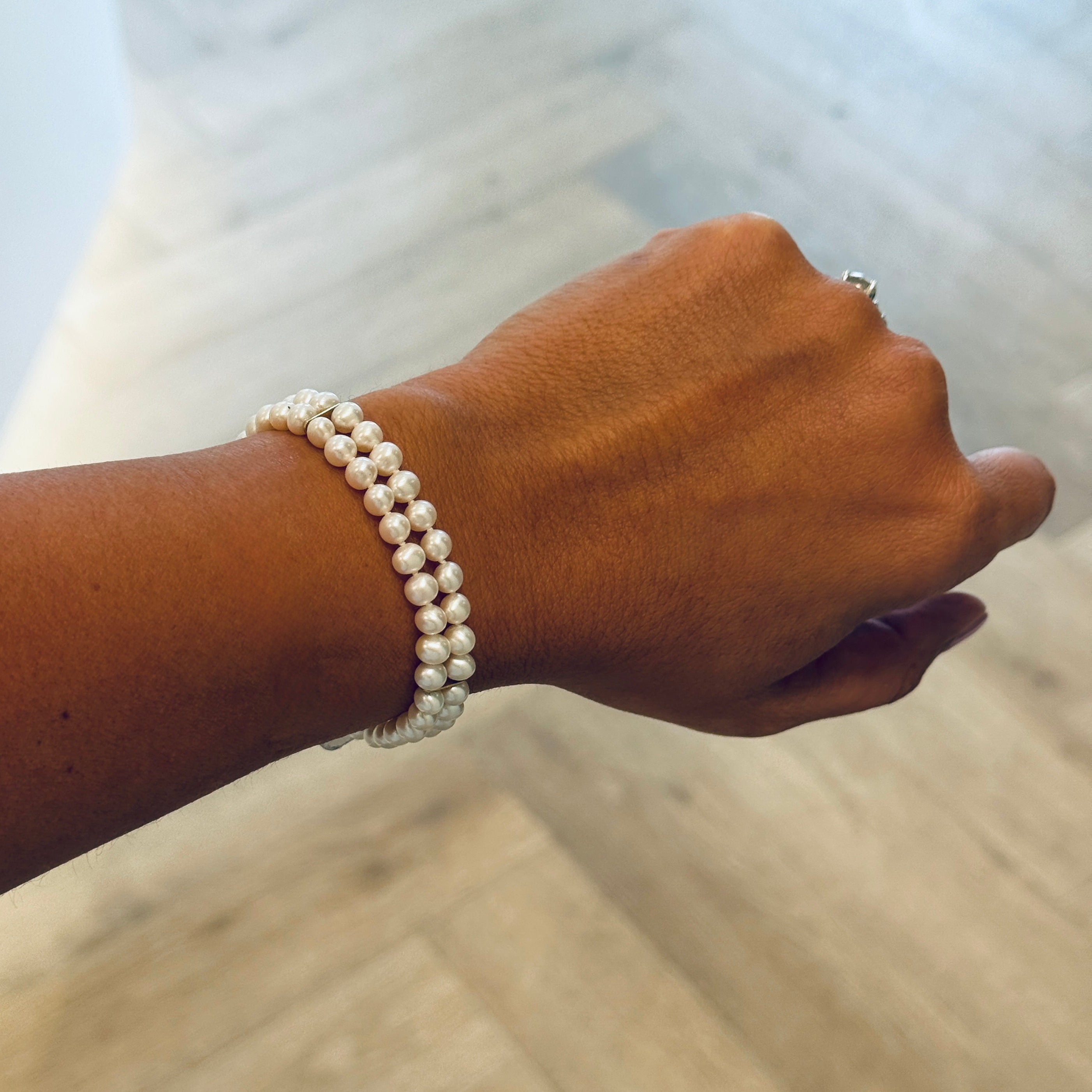 14k Yellow Gold & Double Strand Pearl Bracelet - Kia Concept Store