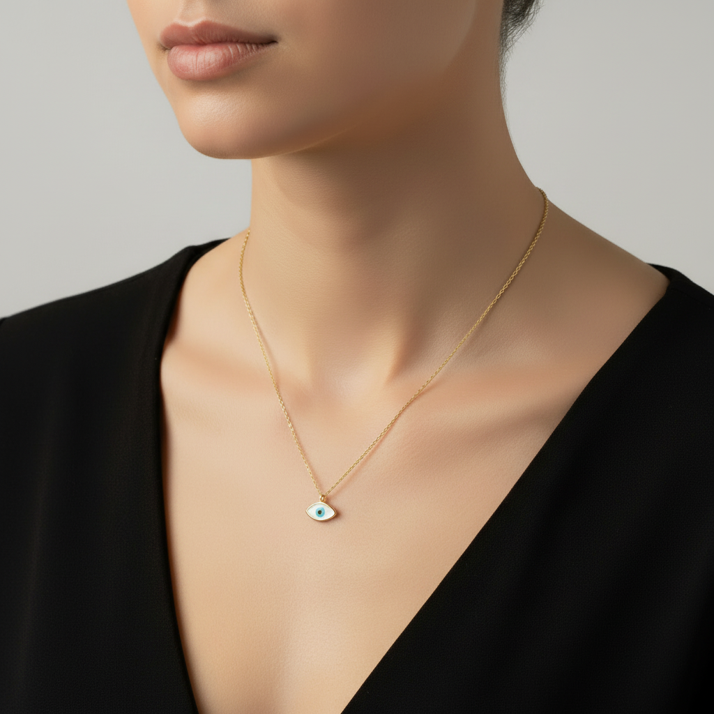 18k Gold Evil Eye Necklace on chain