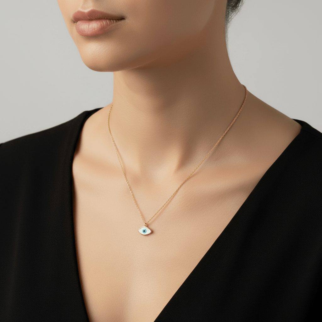 18k Gold Evil Eye Necklace on chain - Necklace - Kia Concept Store