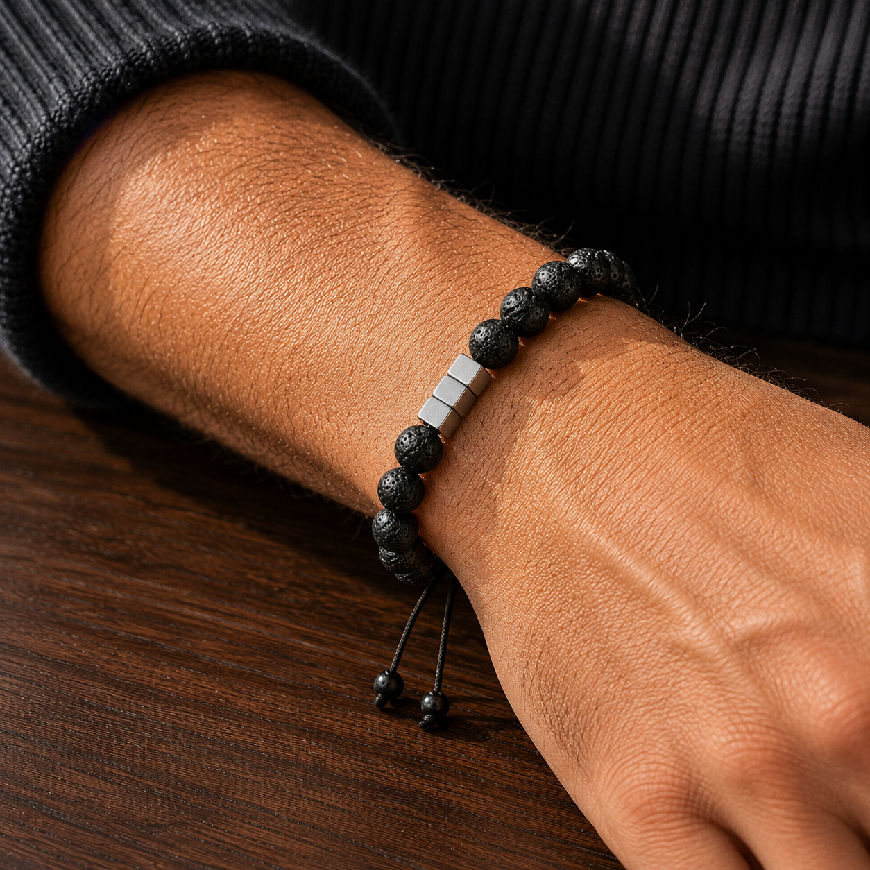 Black Lava & Silver Beads