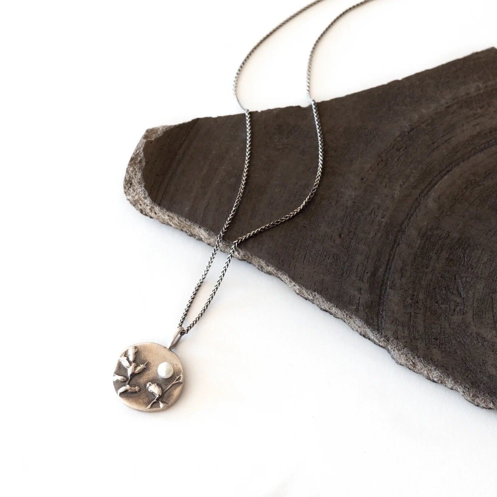 Silver Botanical Necklace with Freshwater Pearl