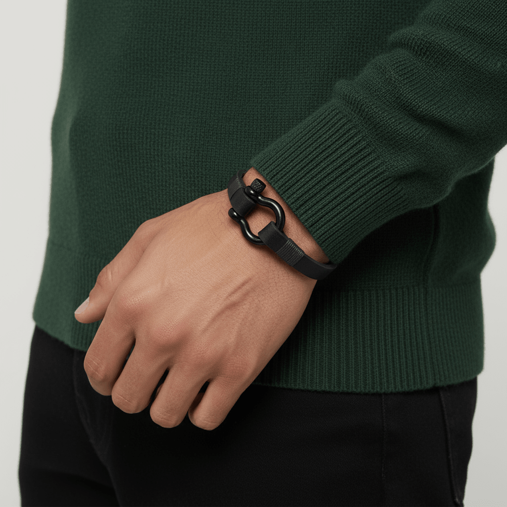 Black Flip - Lock Leather Bracelet - Bracelet - Kia Concept Store