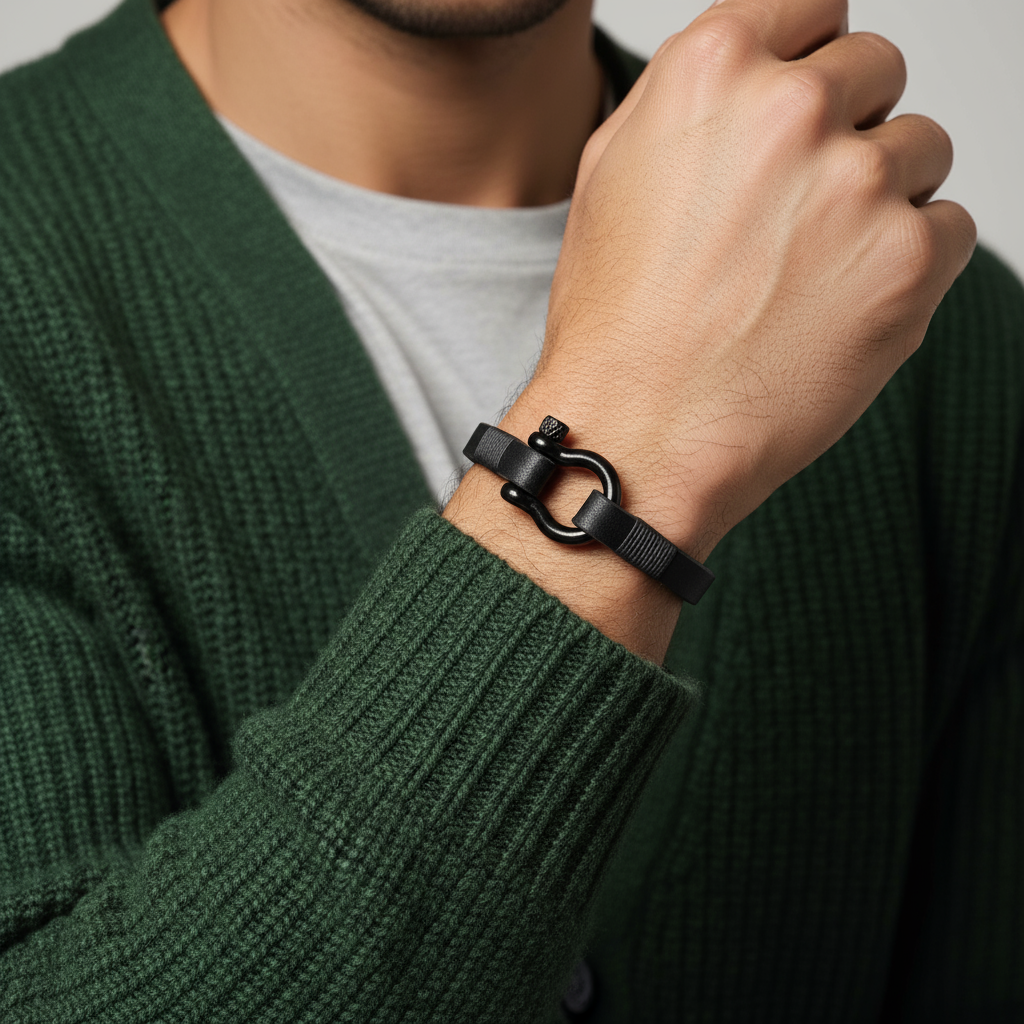 Black Flip - Lock Leather Bracelet - Bracelet - Kia Concept Store