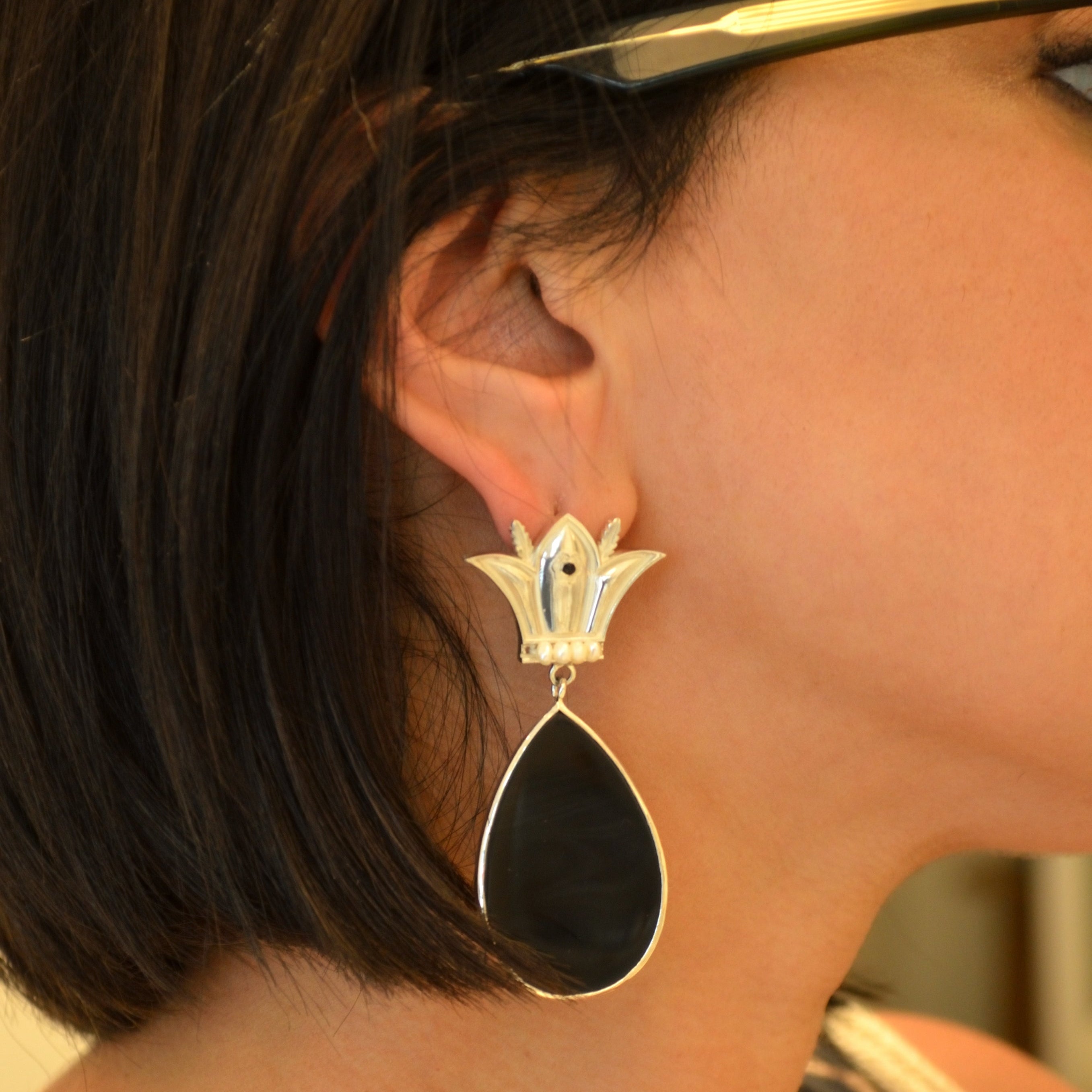 Onyx Crown Drop Earrings