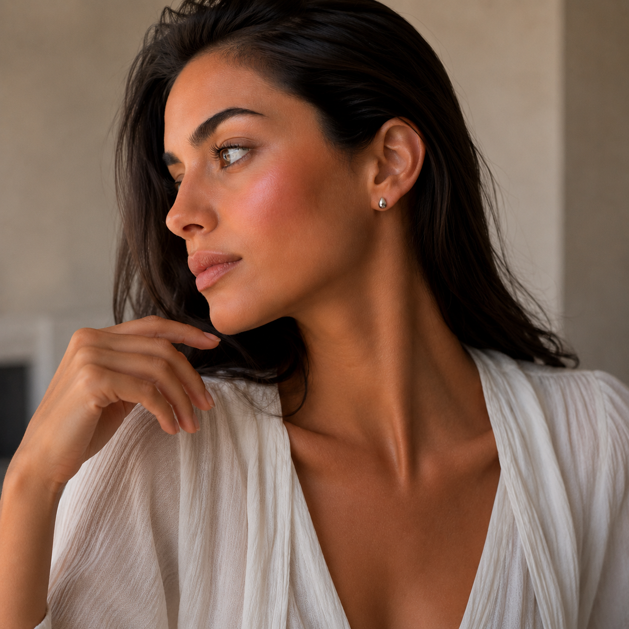 Dewdrop Silver Stud Earrings