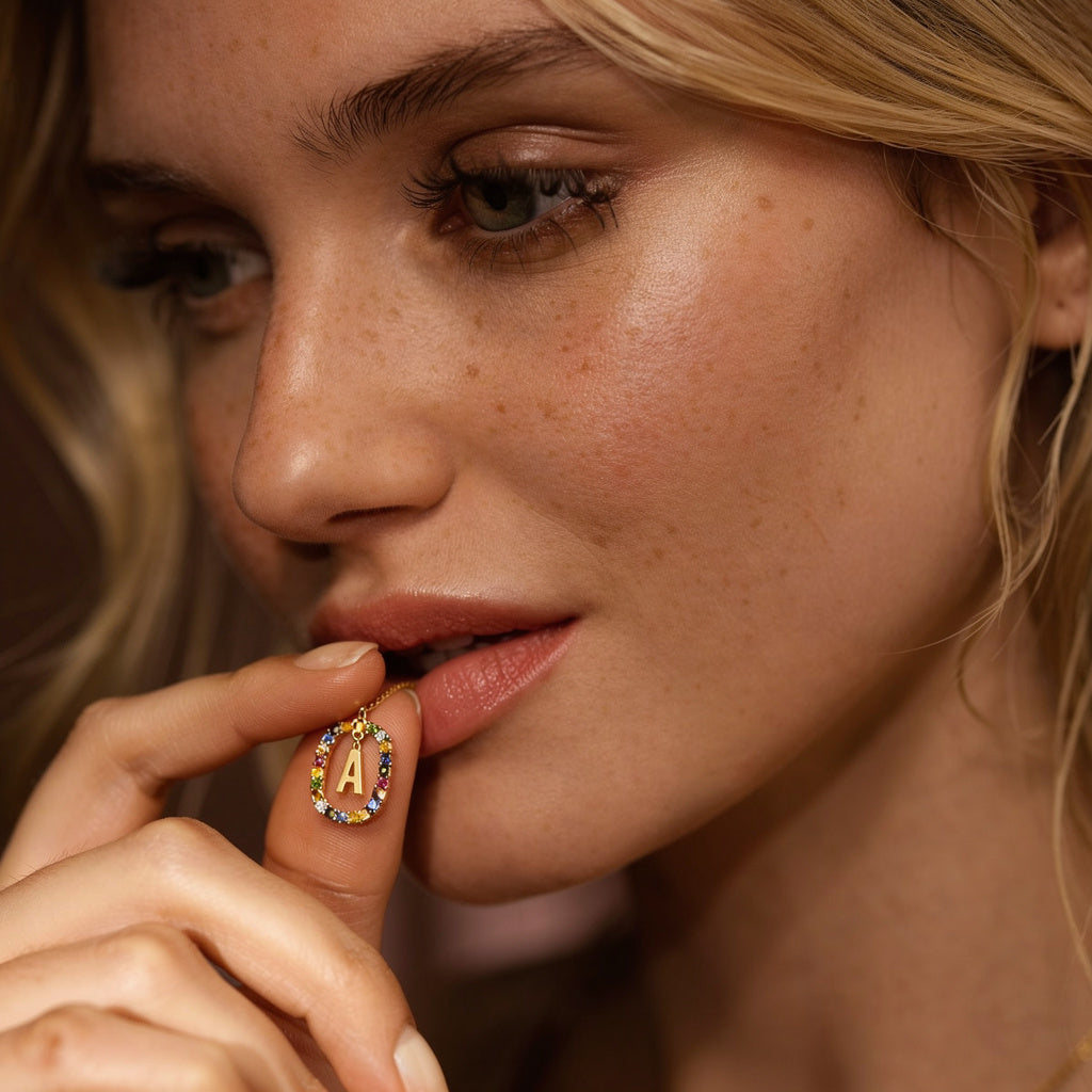 Initial Charm Rainbow Necklace