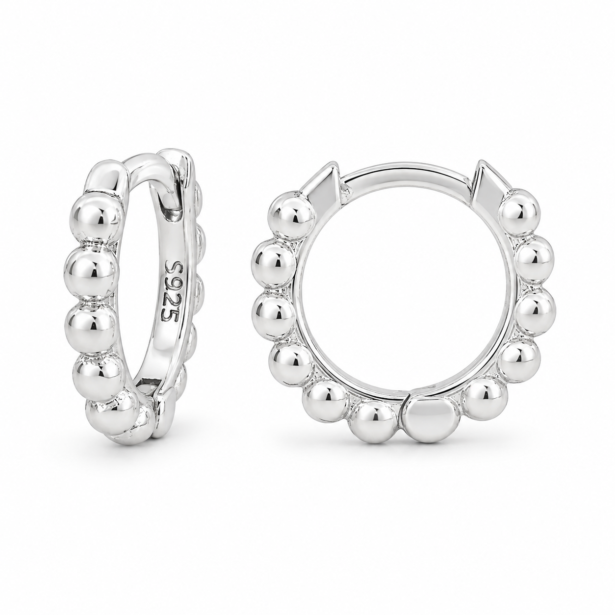 Luna Beaded Silver Hoop Earrings