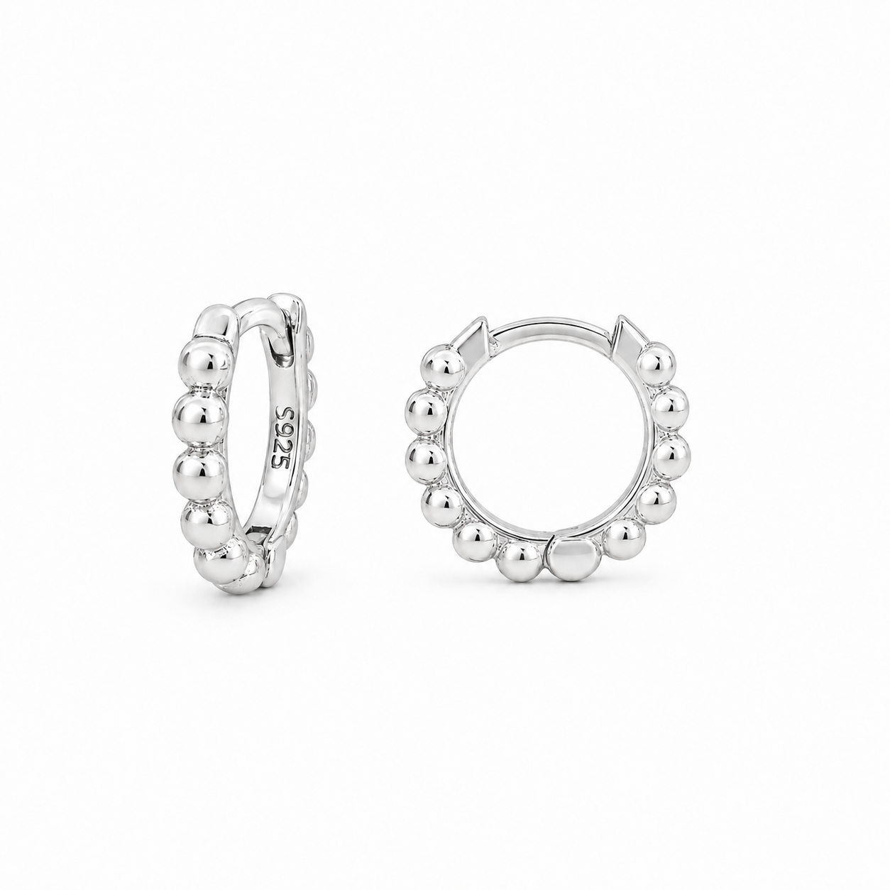 Luna Beaded Silver Hoop Earrings