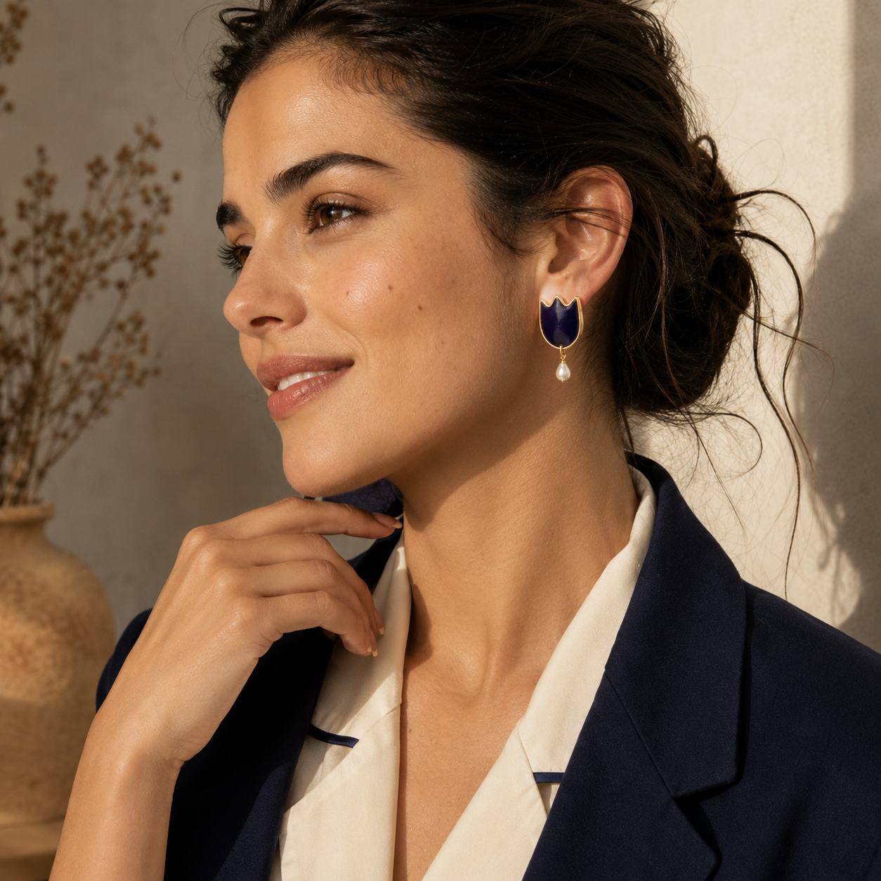 Midnight Tulip Pearl Earrings