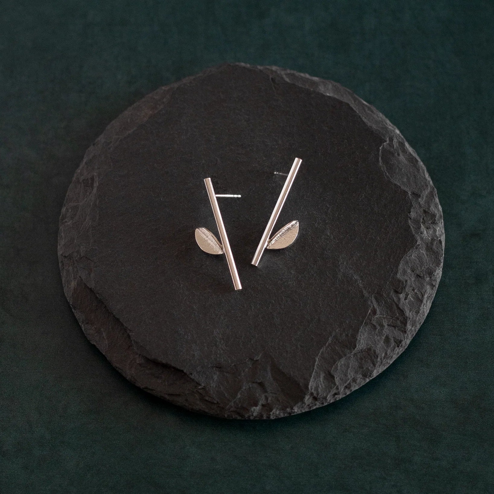 Bar Earrings with Leaf