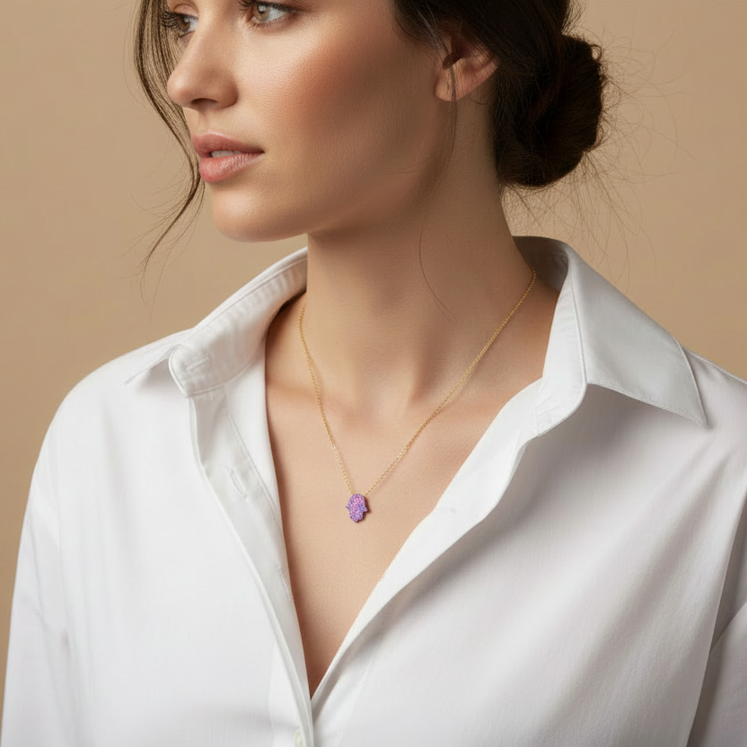 Opal Hamsa Necklace