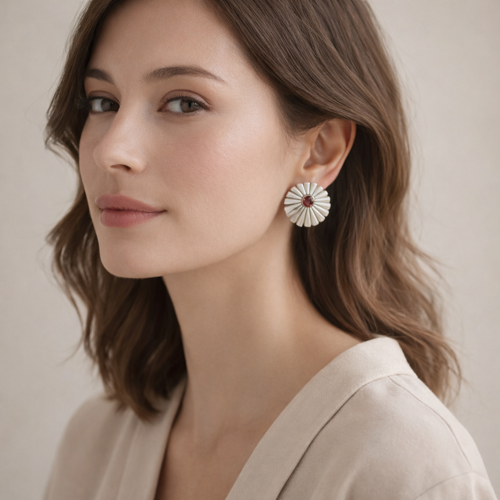 Silver Garnet Sun Earrings