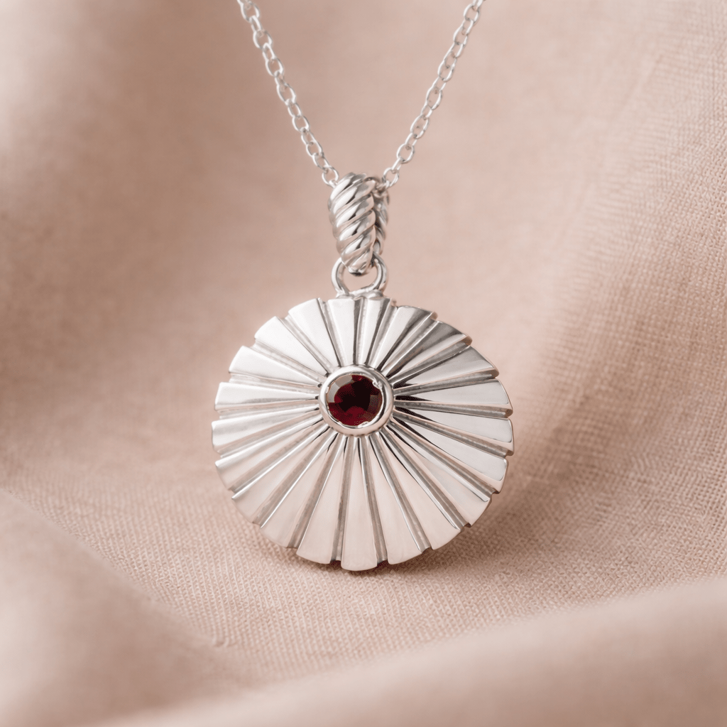 Silver Garnet Sun Necklace - Necklace - Kia Concept Store