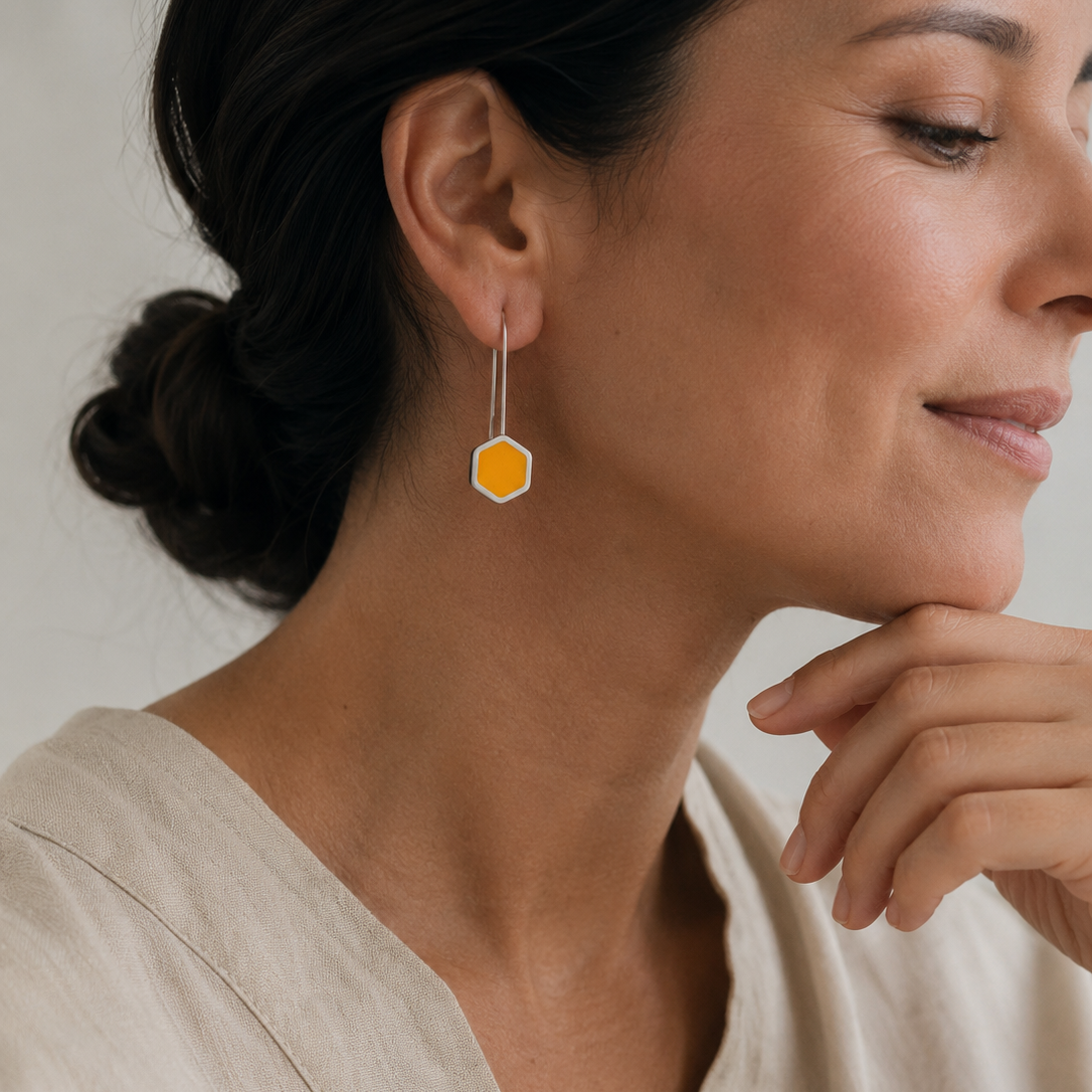 Silver Hexagon Earrings