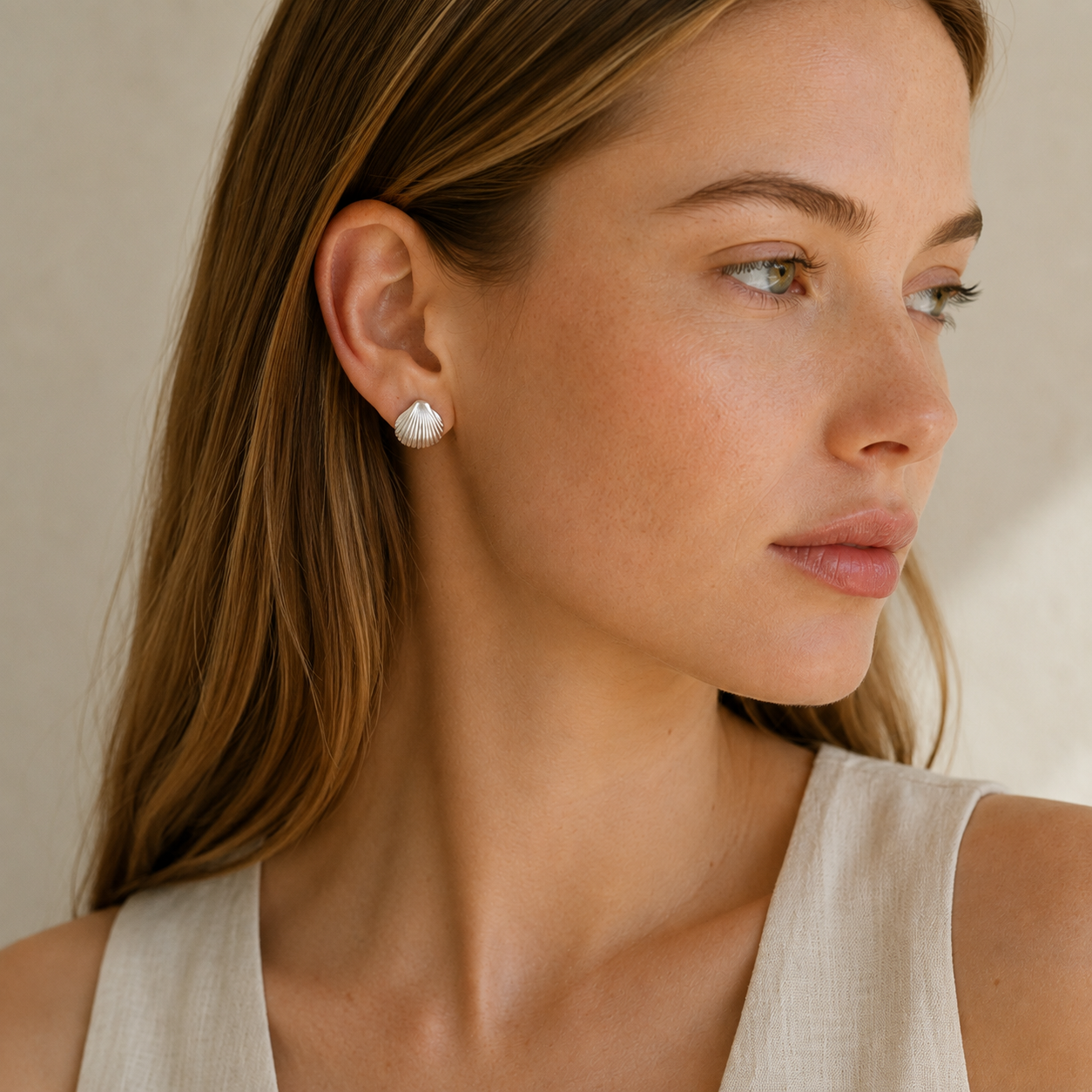 Silver Shell Stud Earrings