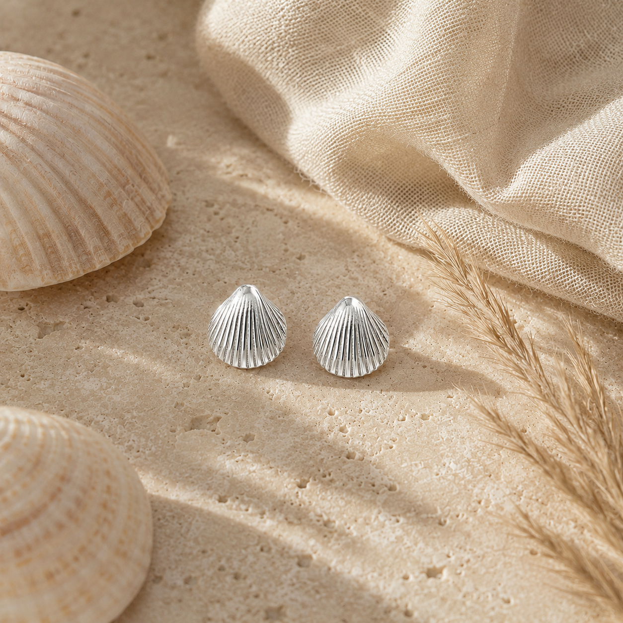 Silver Shell Stud Earrings