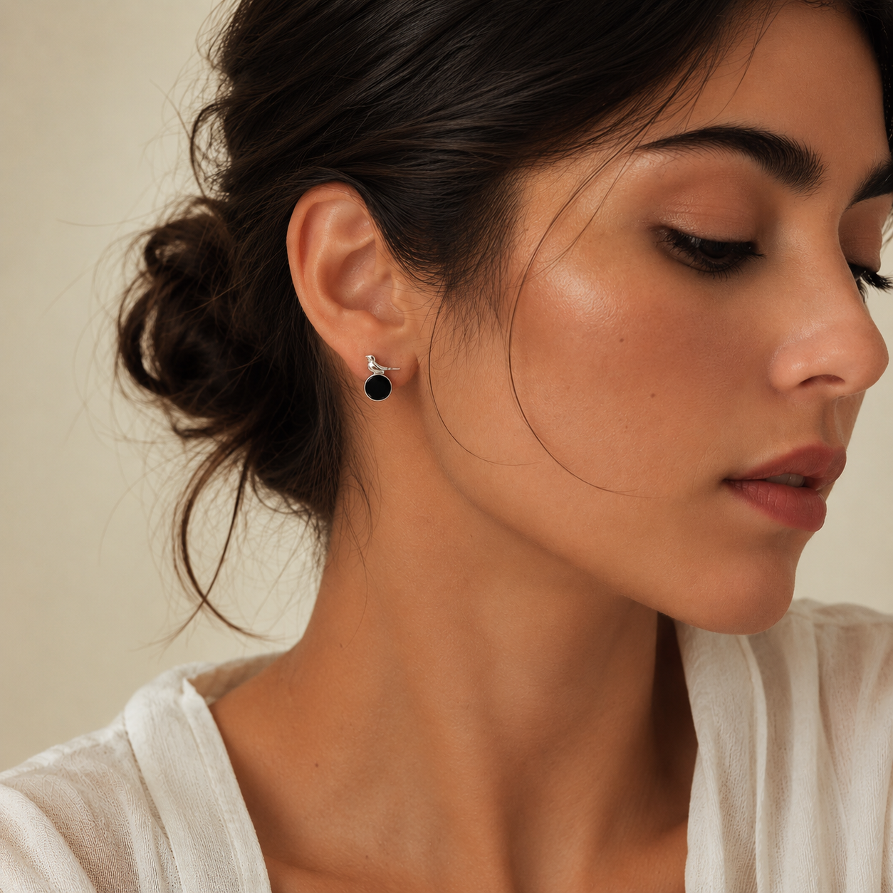 Silver Songbird Onyx Earrings
