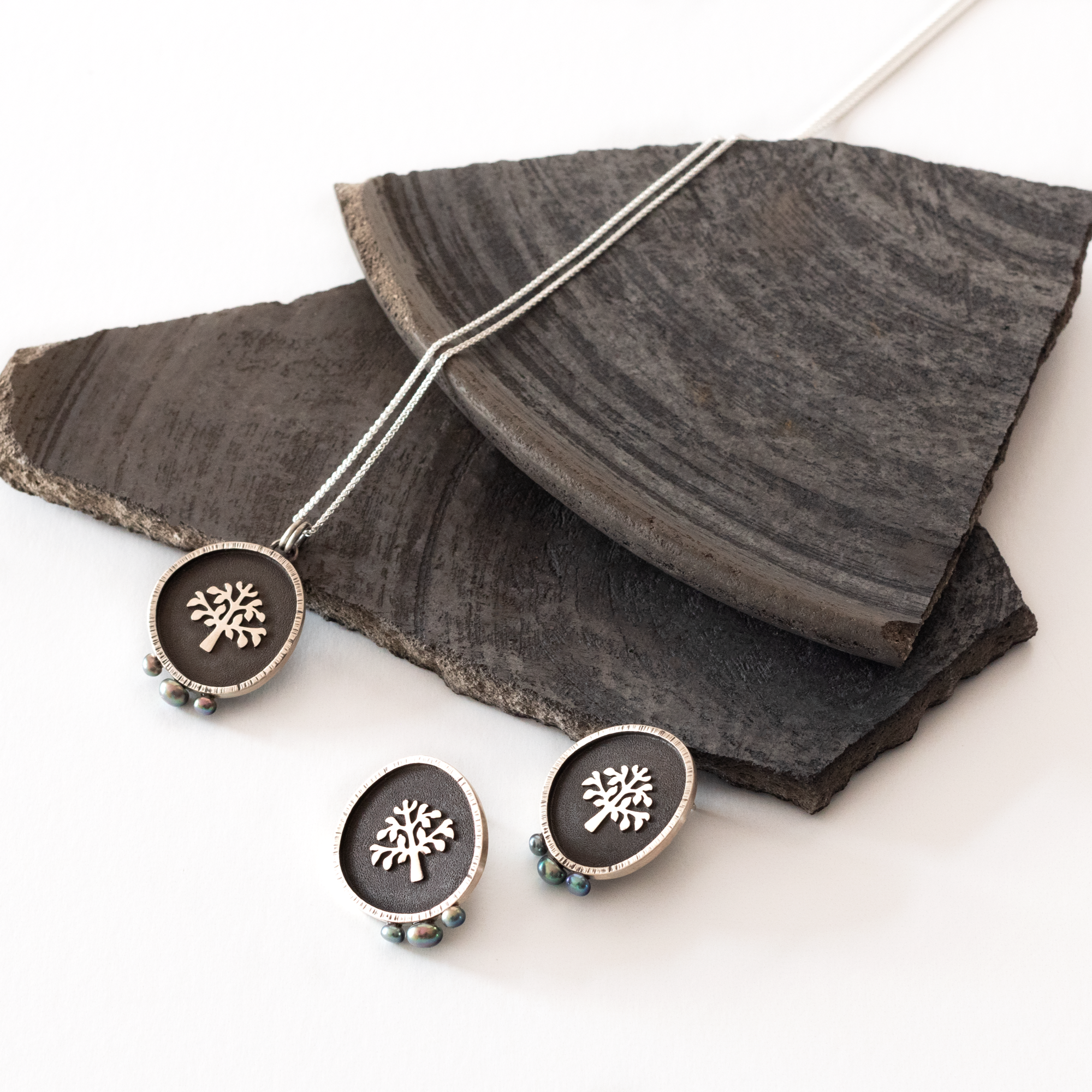 Tree of Life Necklace with Dark Pearls