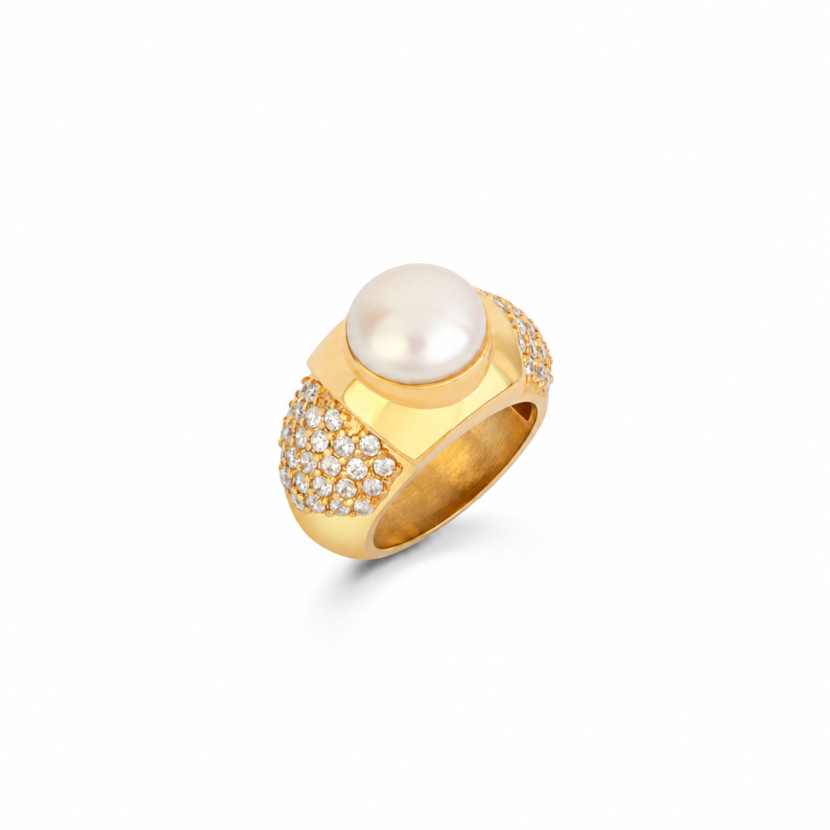 Eva Ring in gold-plated silver with pearl and cubic zirconia