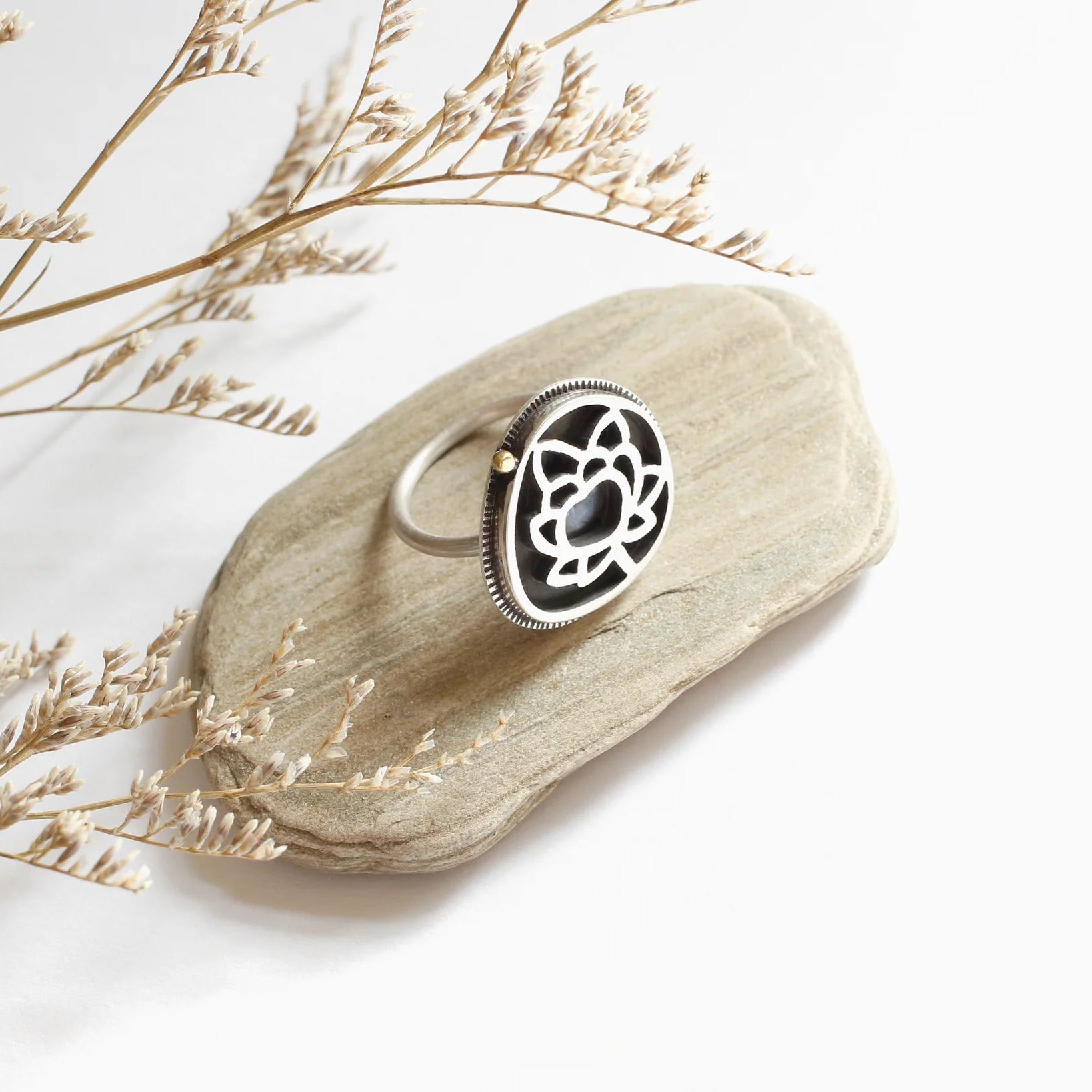 Silver & Brass Lotus Flower Ring