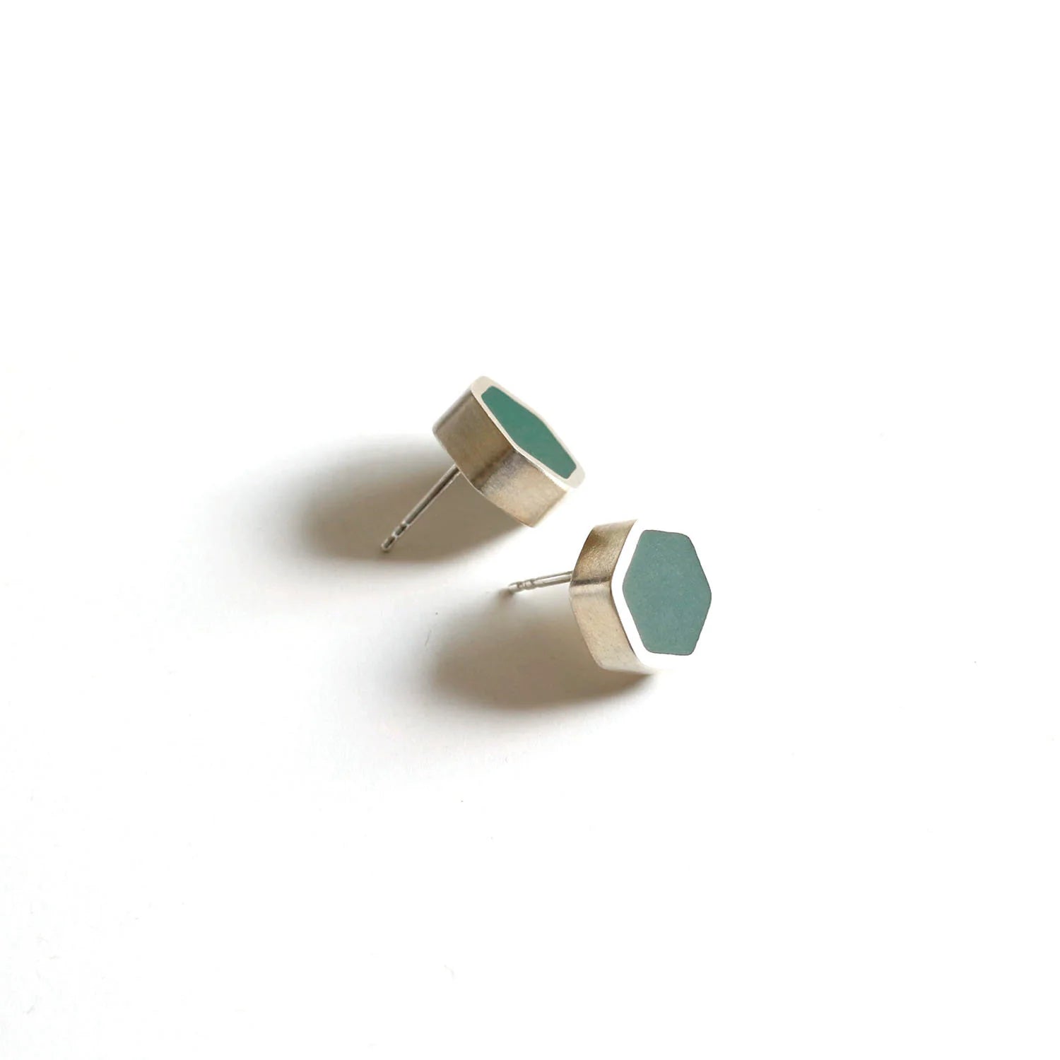 Sterling Silver Hexagon Stud Earrings - Earrings - Kia Concept Store
