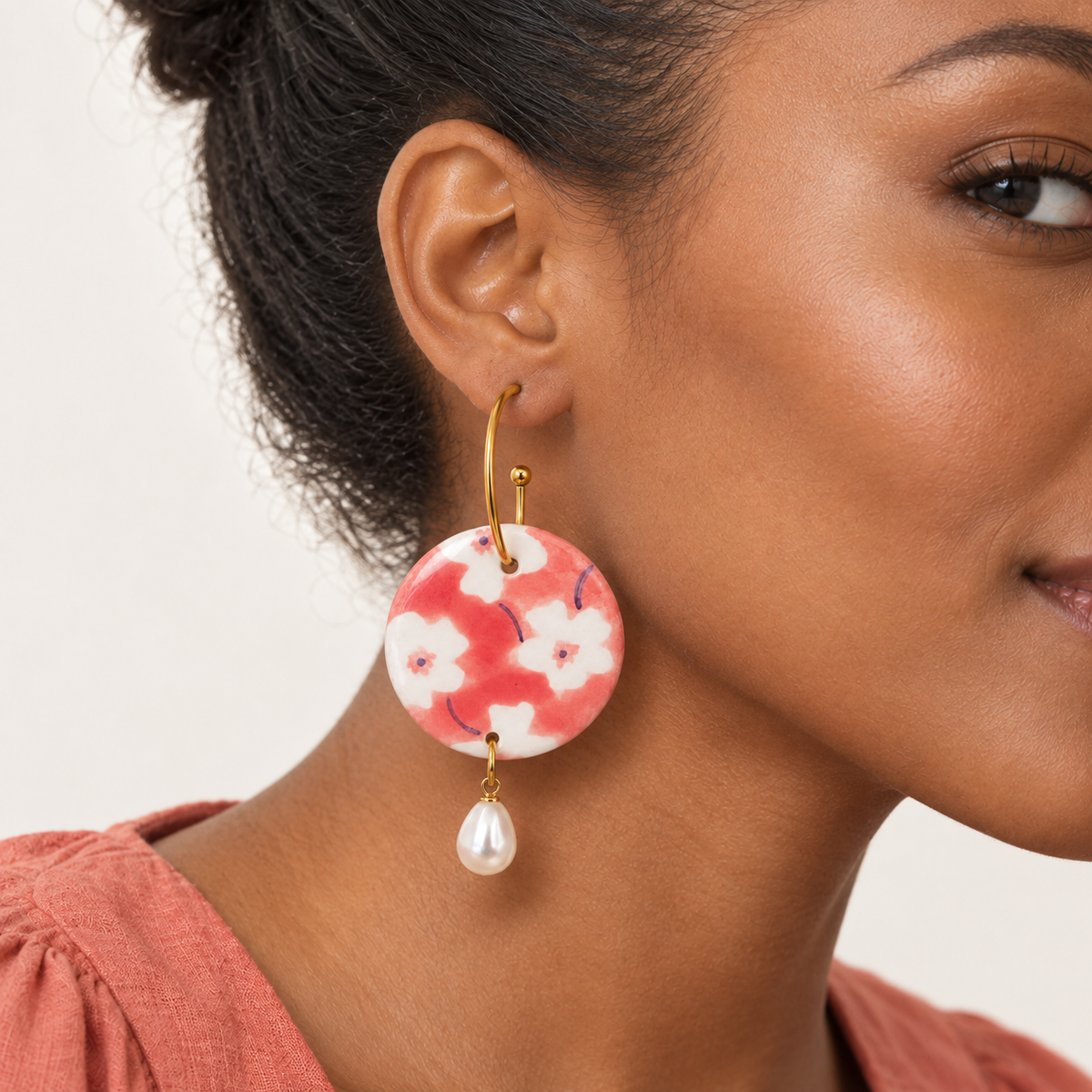 Close-up of Seville Blossom Pearl Hoops