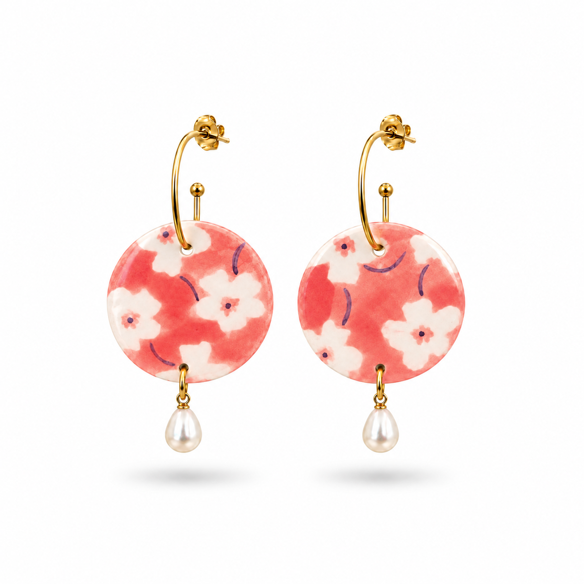Seville Blossom Pearl Hoops on white background