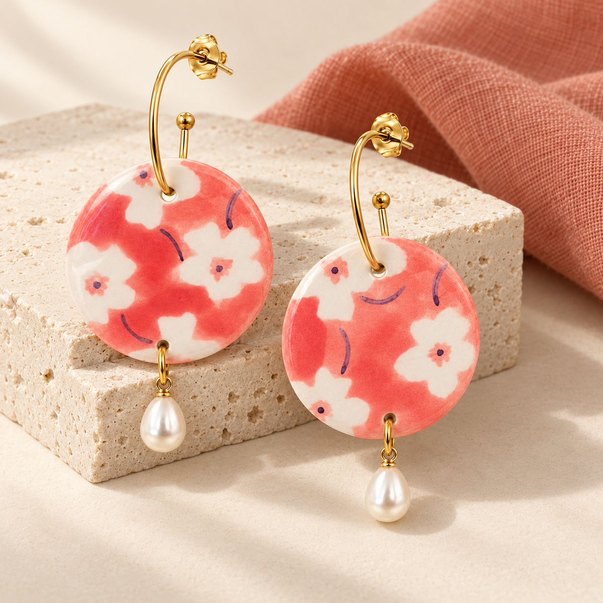 Styled photograph of Seville Blossom Pearl Hoops