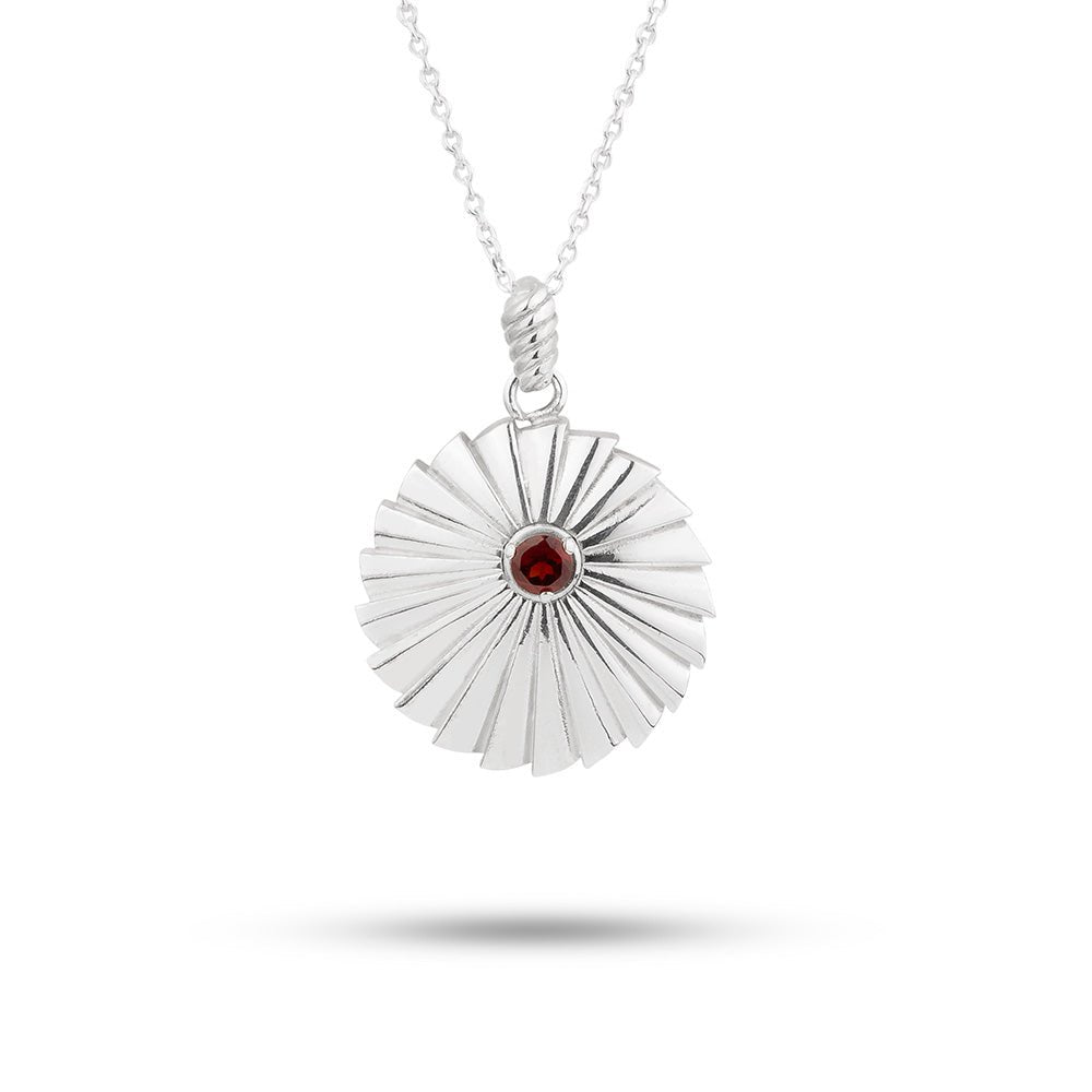 Silver Garnet Sun Necklace - Necklace - Kia Concept Store