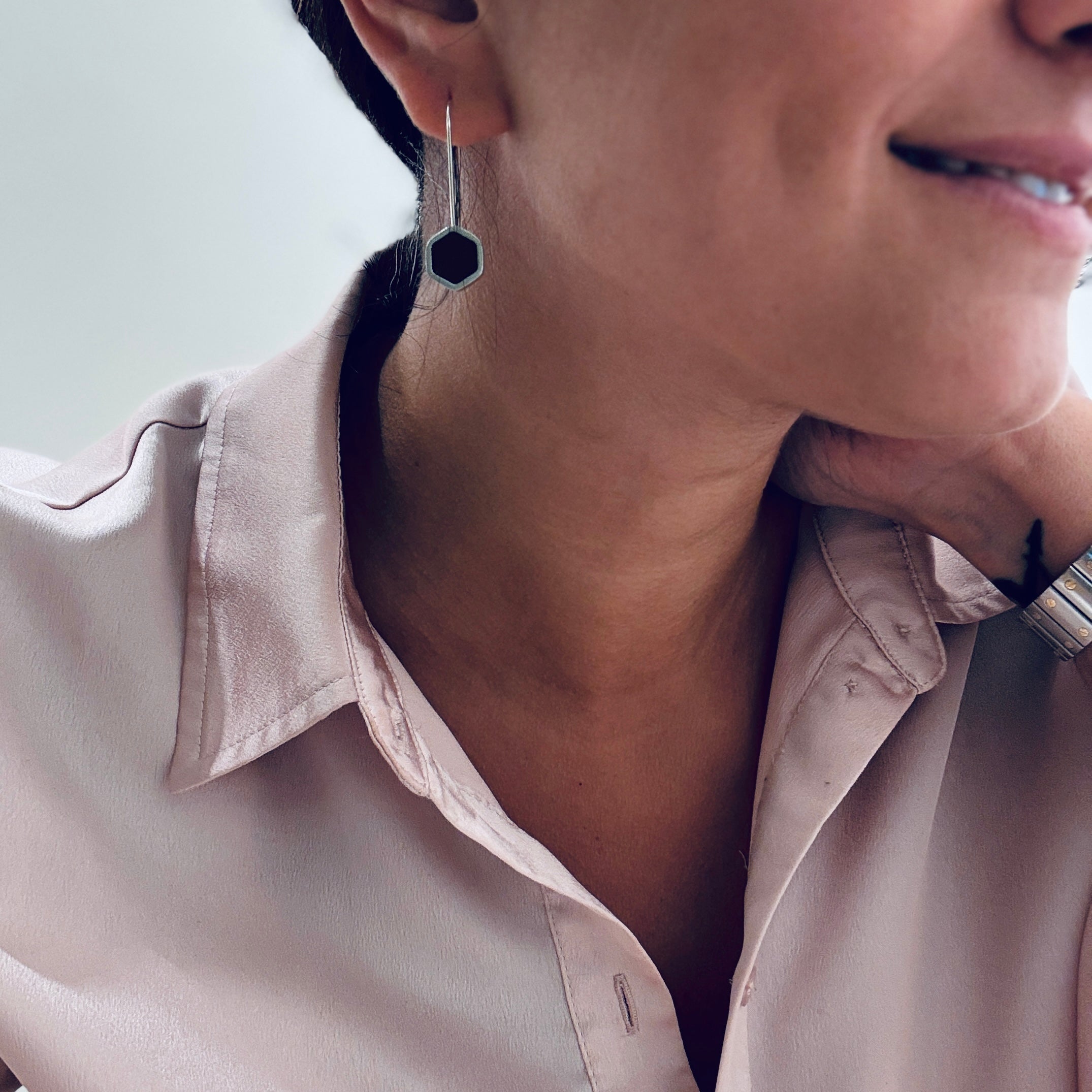 Silver Hexagon Earrings - Earrings - Kia Concept Store