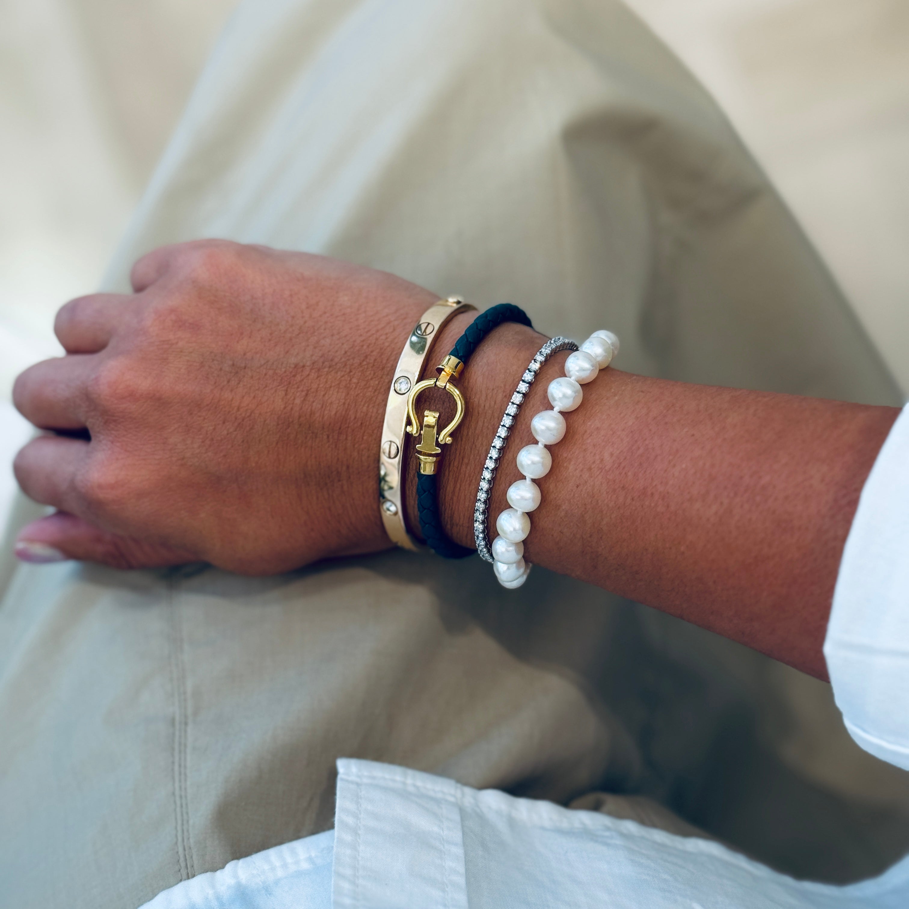 Gold Hook Leather Bracelet