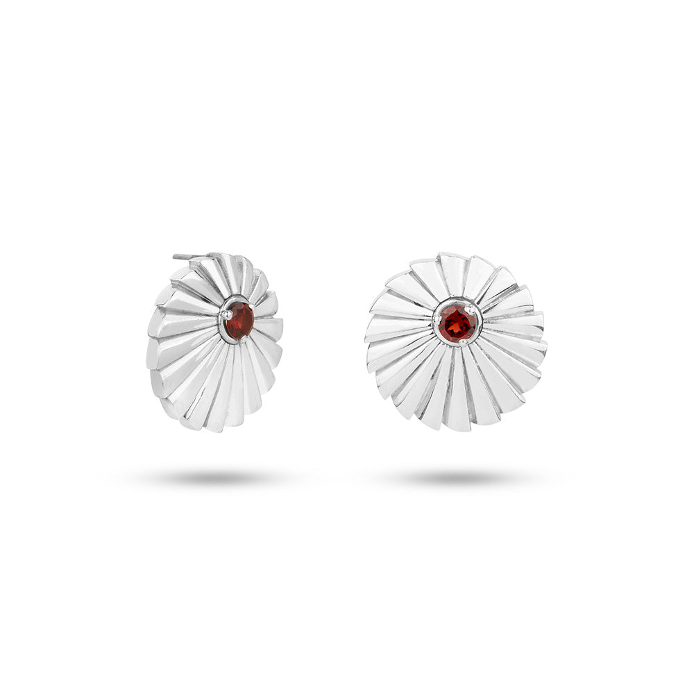 Silver Garnet Sun Earrings