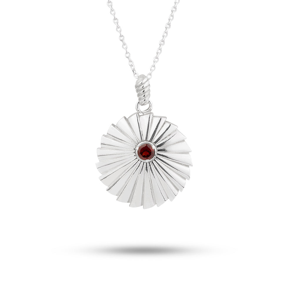 Silver Garnet Sun Necklace