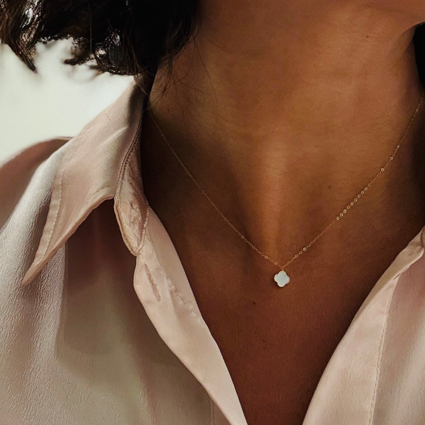 Petite Pearl Clover Necklace
