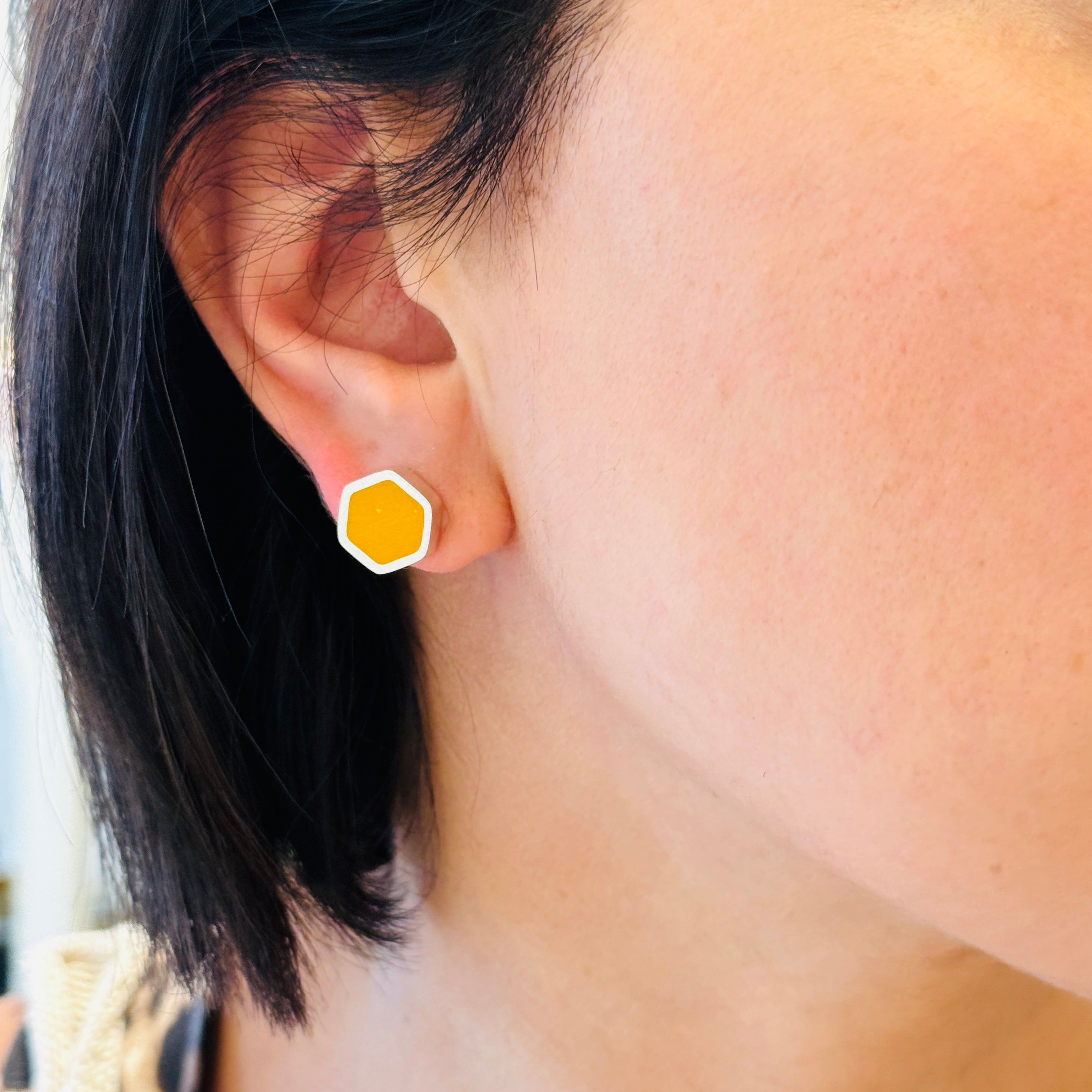 Sterling Silver Hexagon Stud Earrings - Earrings - Kia Concept Store