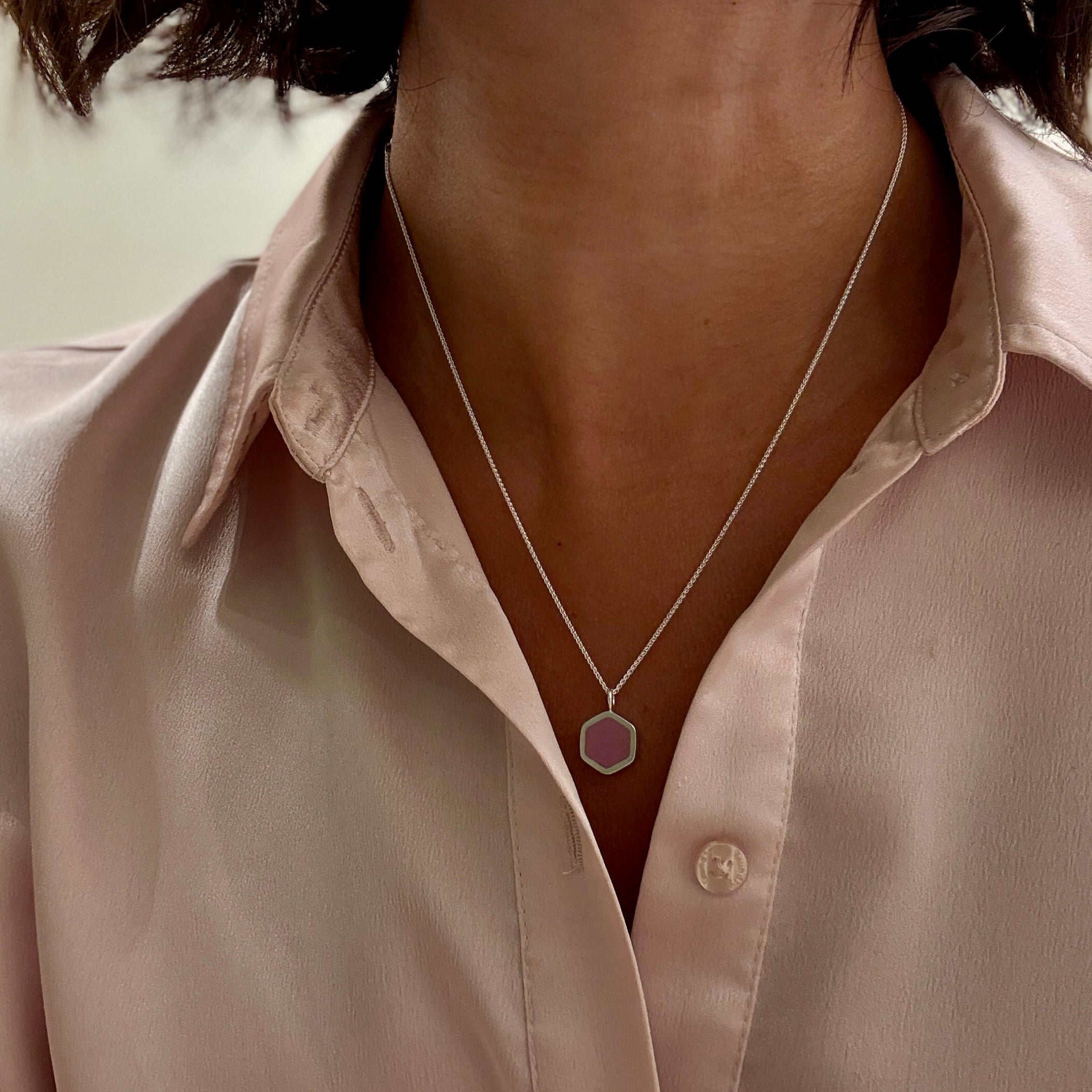Resin Silver Hexagon Necklace