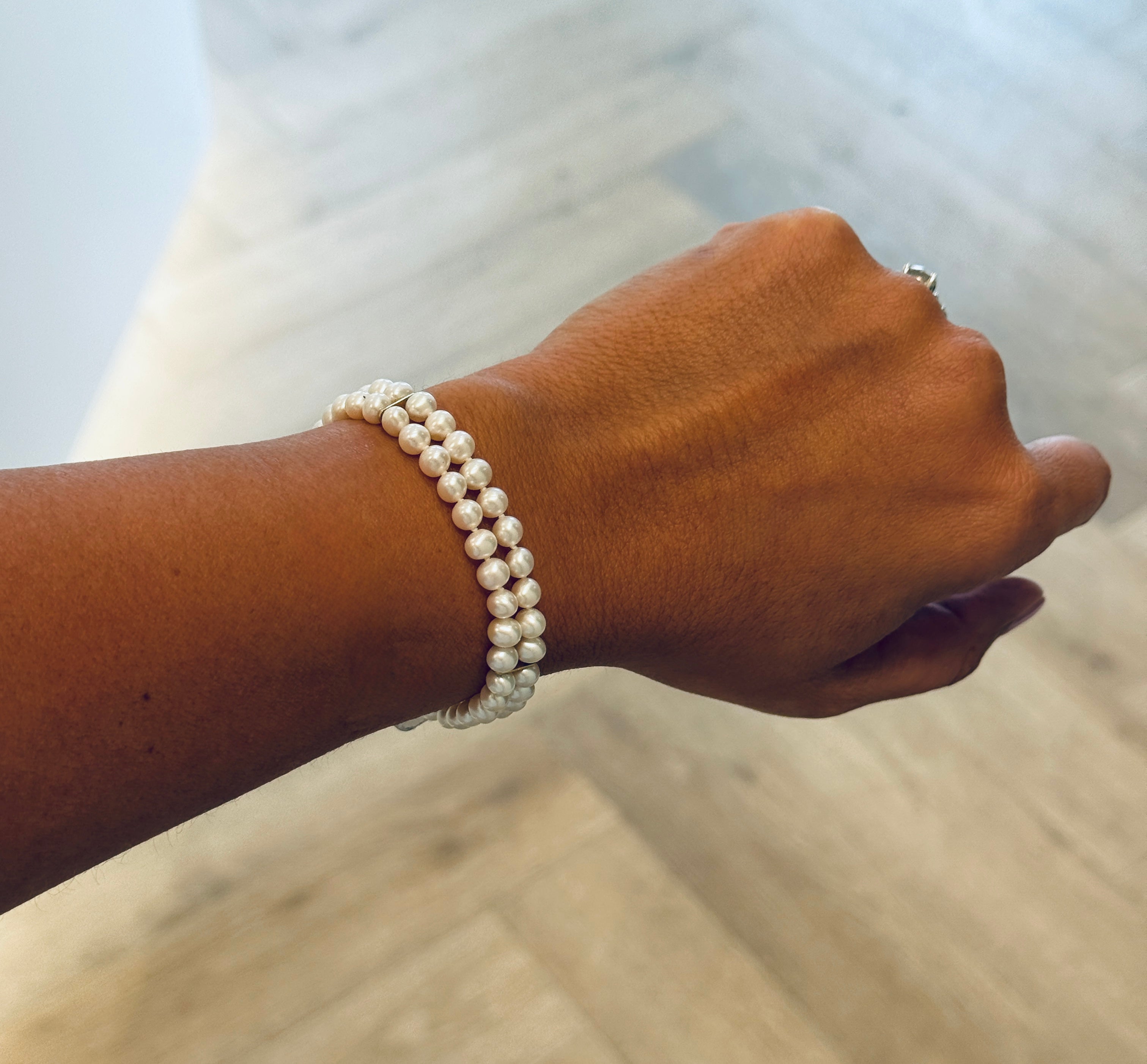 14k Yellow Gold & Double Strand Pearl Bracelet