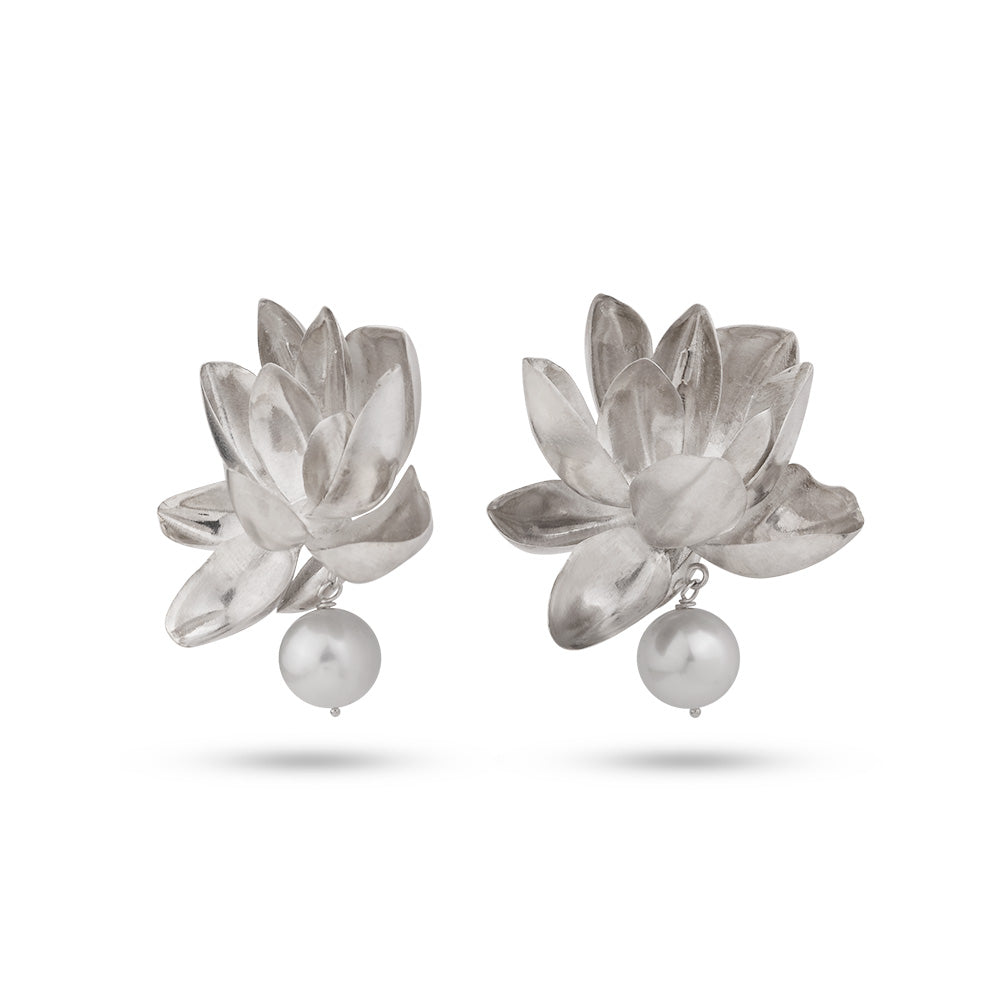 Silver Water Lily Earrings