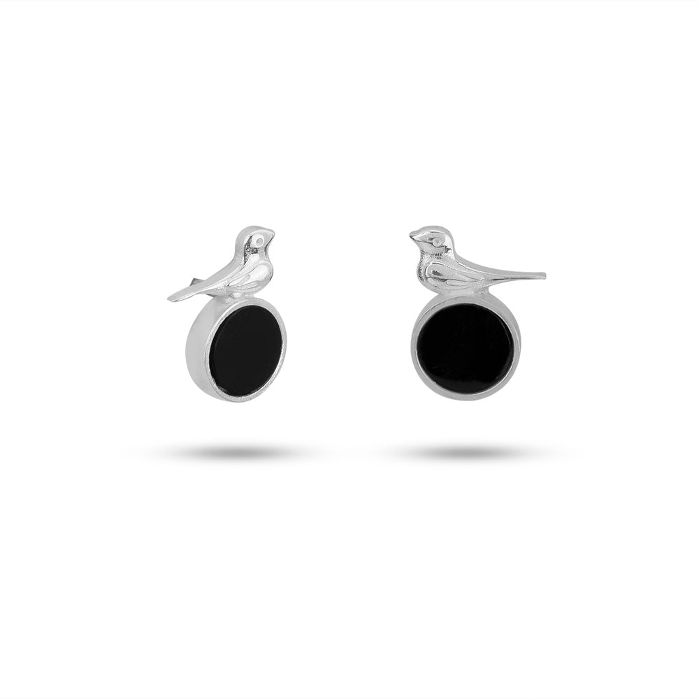 Silver Songbird Onyx Earrings