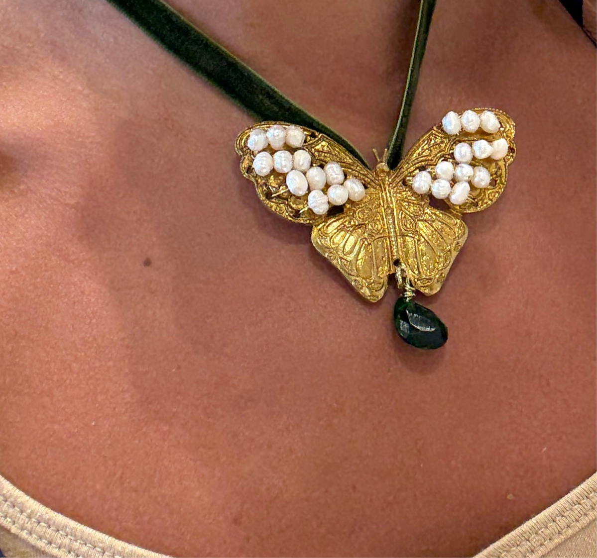 Brass Butterfly Choker Necklace on Velvet Strap