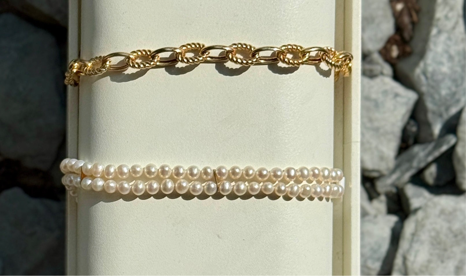 14k Yellow Gold & Double Strand Pearl Bracelet - Kia Concept Store