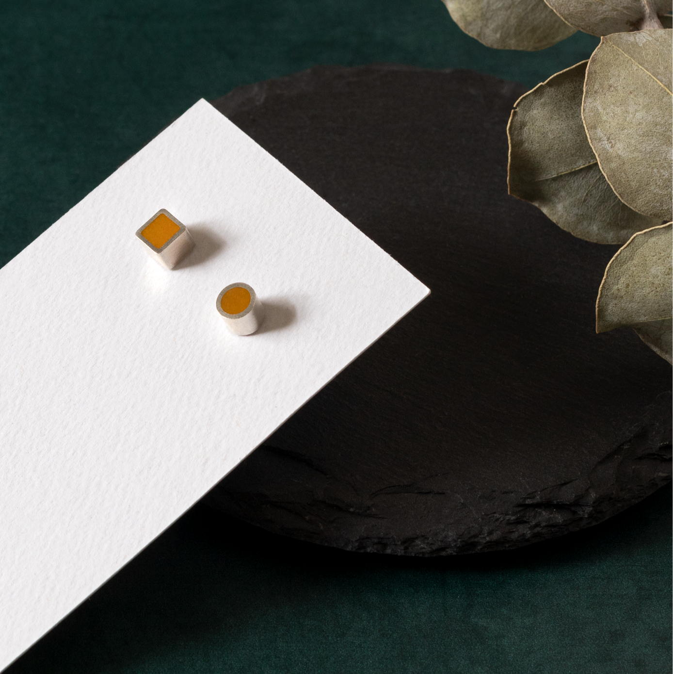 Asymmetrical Amber Resin Silver Stud Earrings