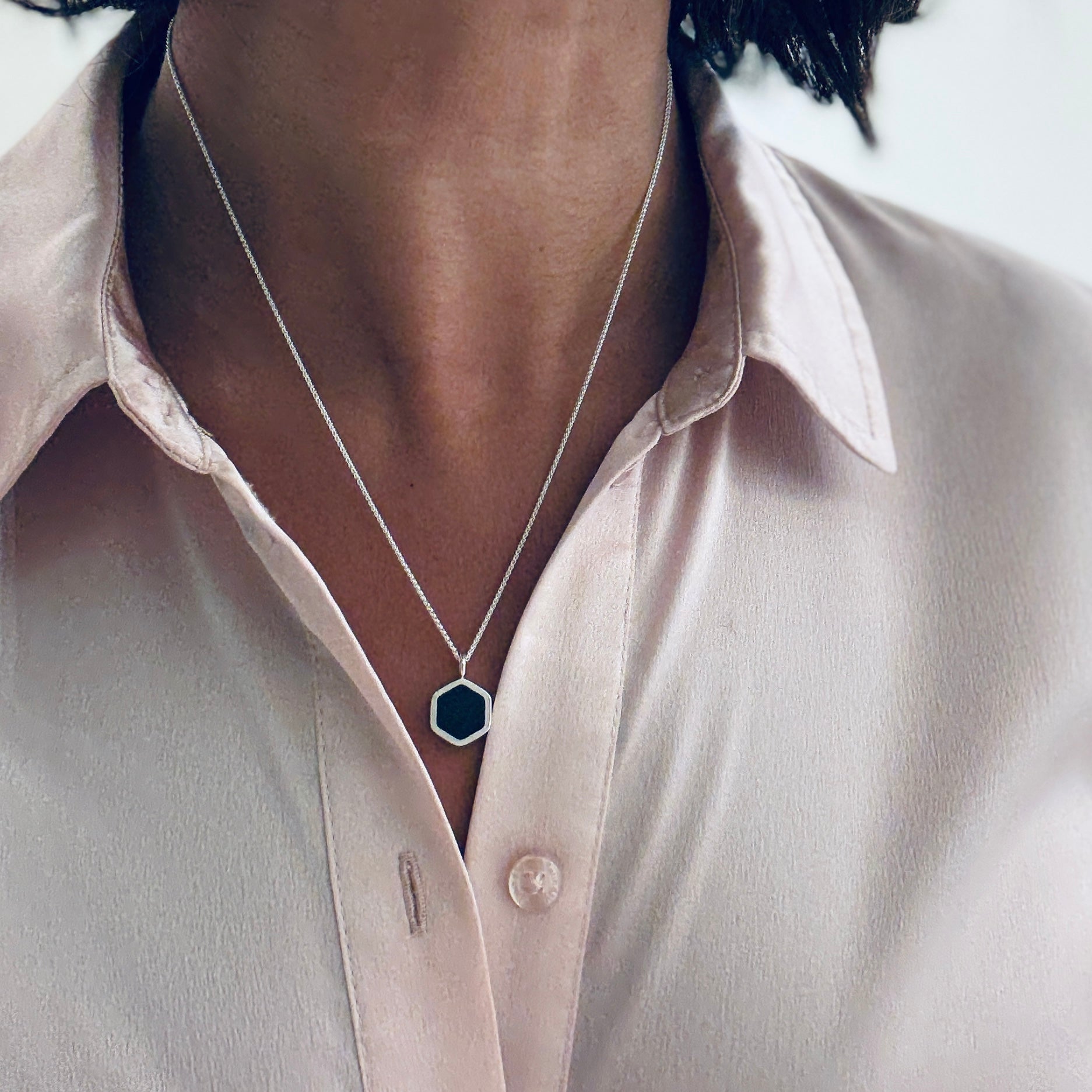 Resin Silver Hexagon Necklace