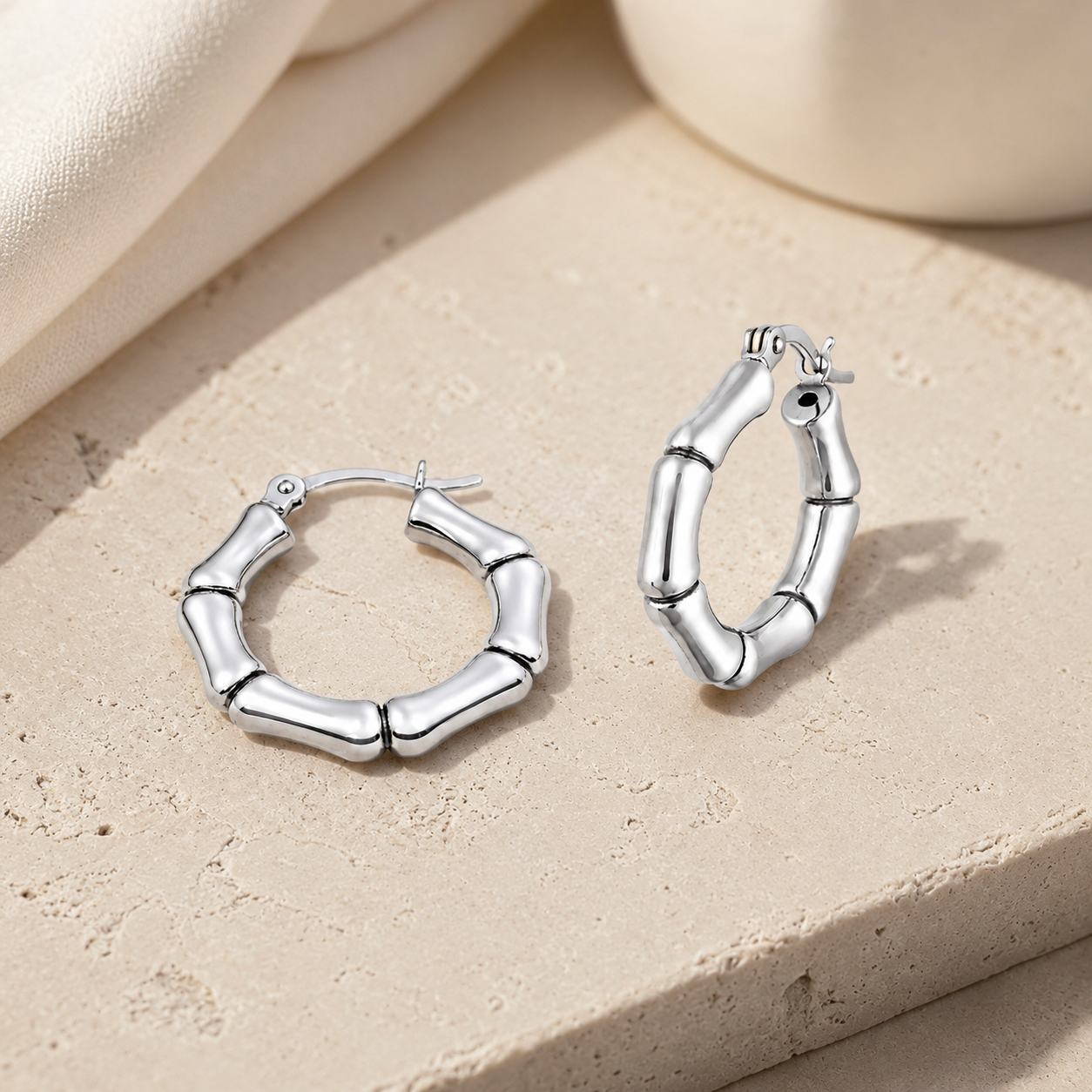 Boucles d'oreilles créoles bambou argentées