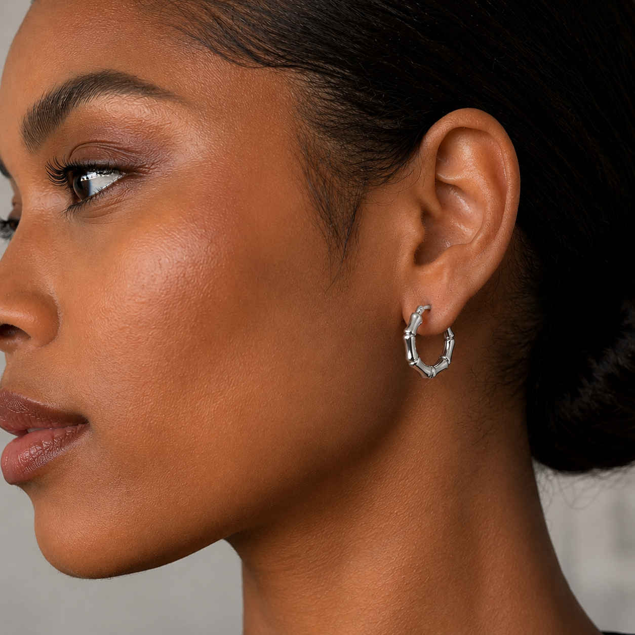 Bamboo Silver Hoop Earrings