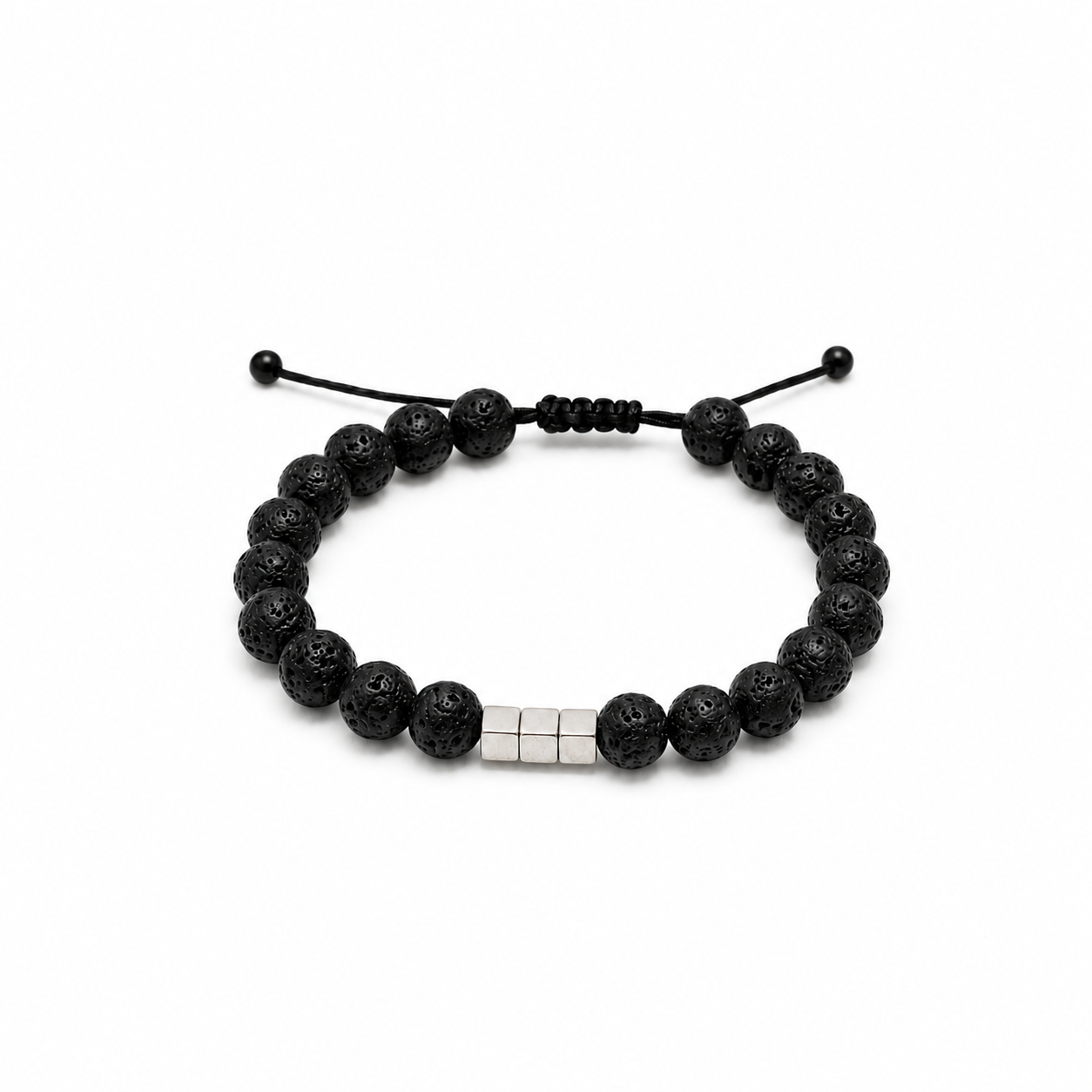 Black Lava & Silver Beads
