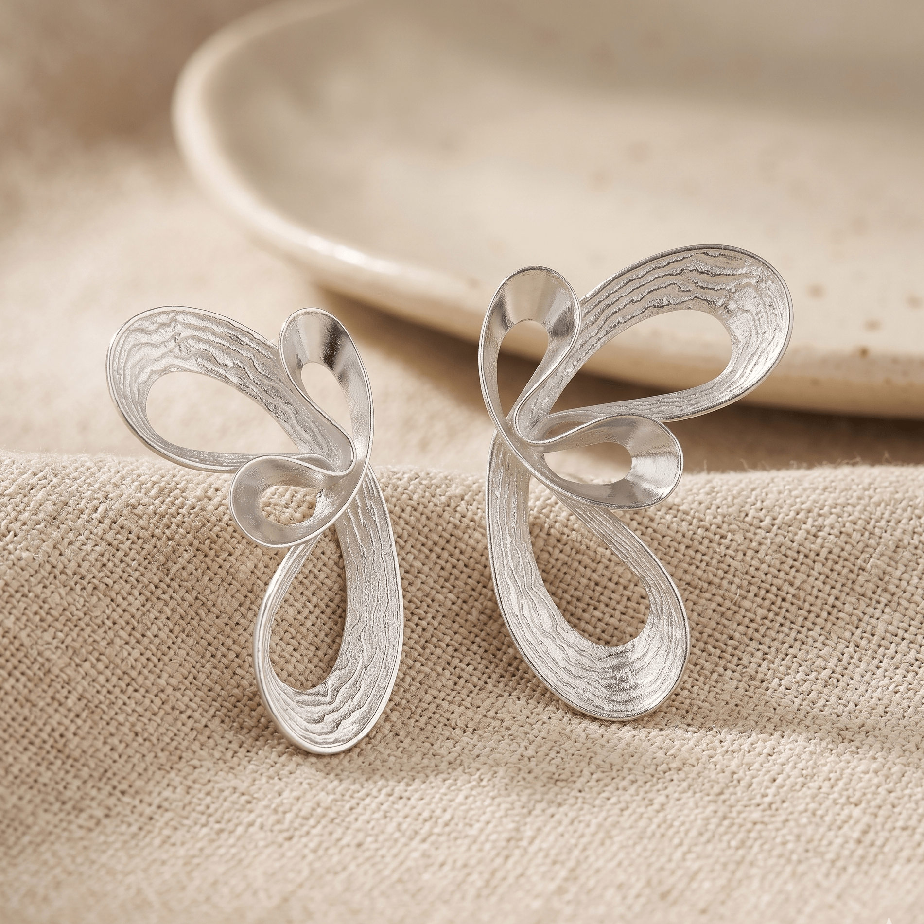 Butterfly Sculptural Silver Earrings - Earrings - Kia Concept Store