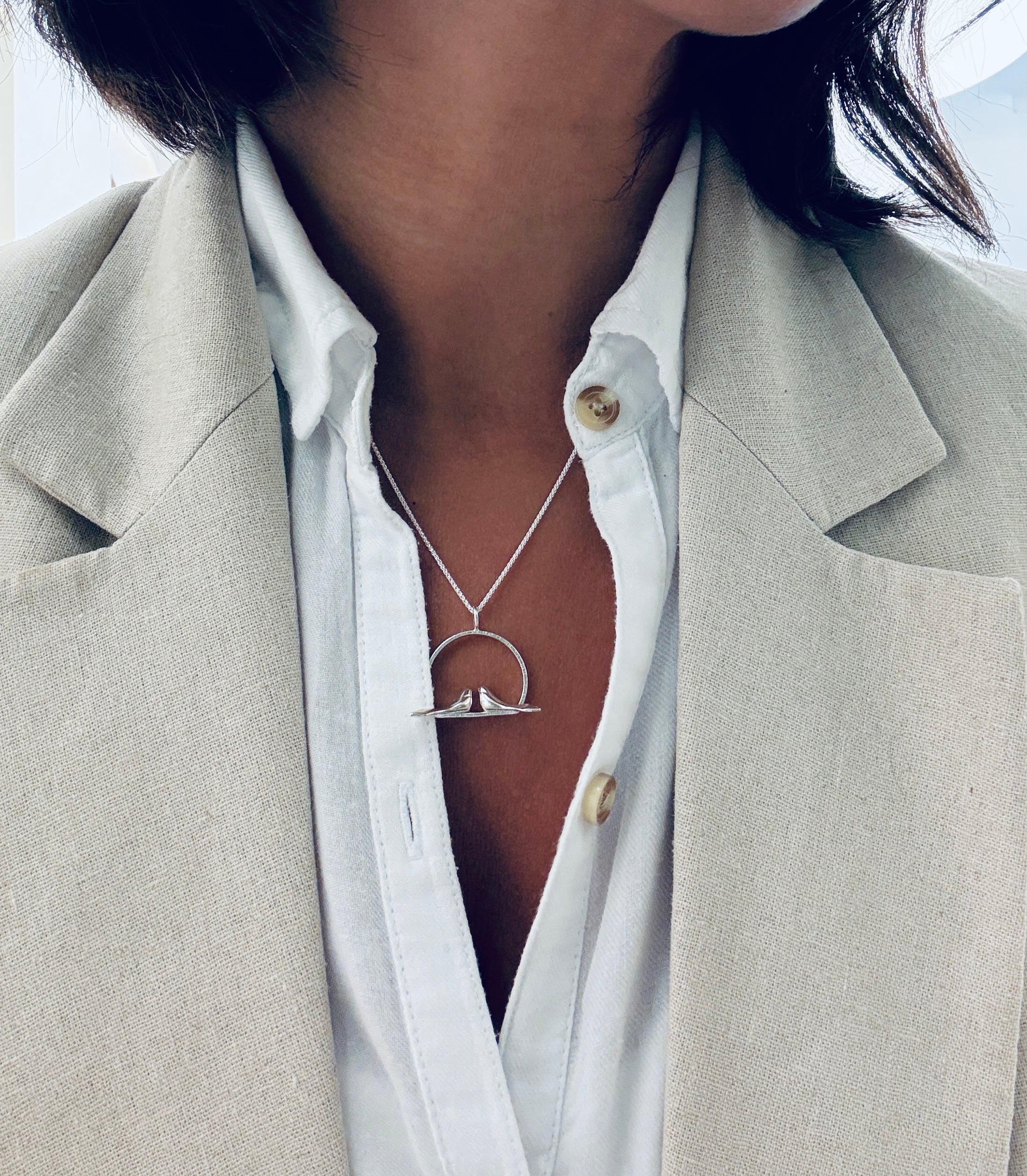 Sterling Silver Two Birds Necklace